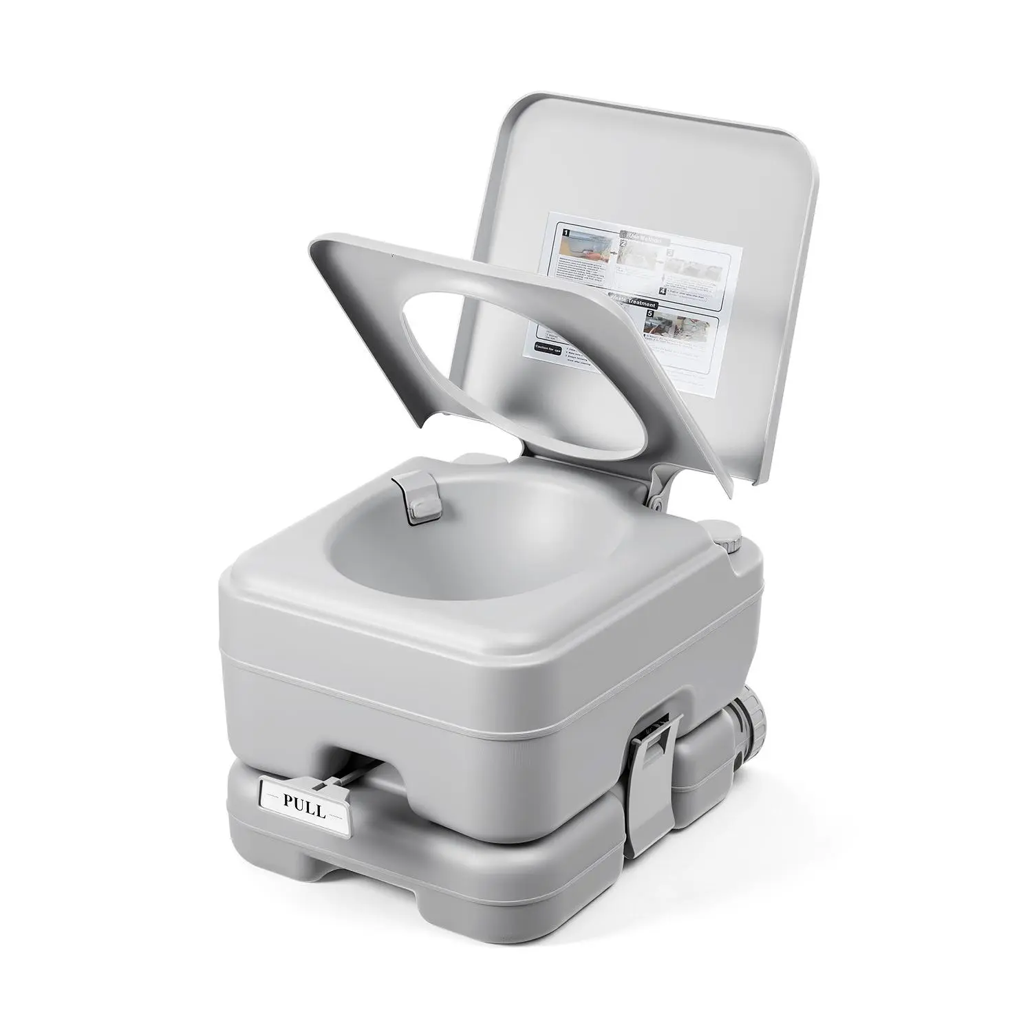 Compact Portable RV Toilet Single Unit - 3.2 Gal Detachable Waste & Flush Tank, T-Outlet Water System, Push-Button Pressurized Flush, Level Gauge - Gray, 10L - for Camping/Boating Outdoor Users