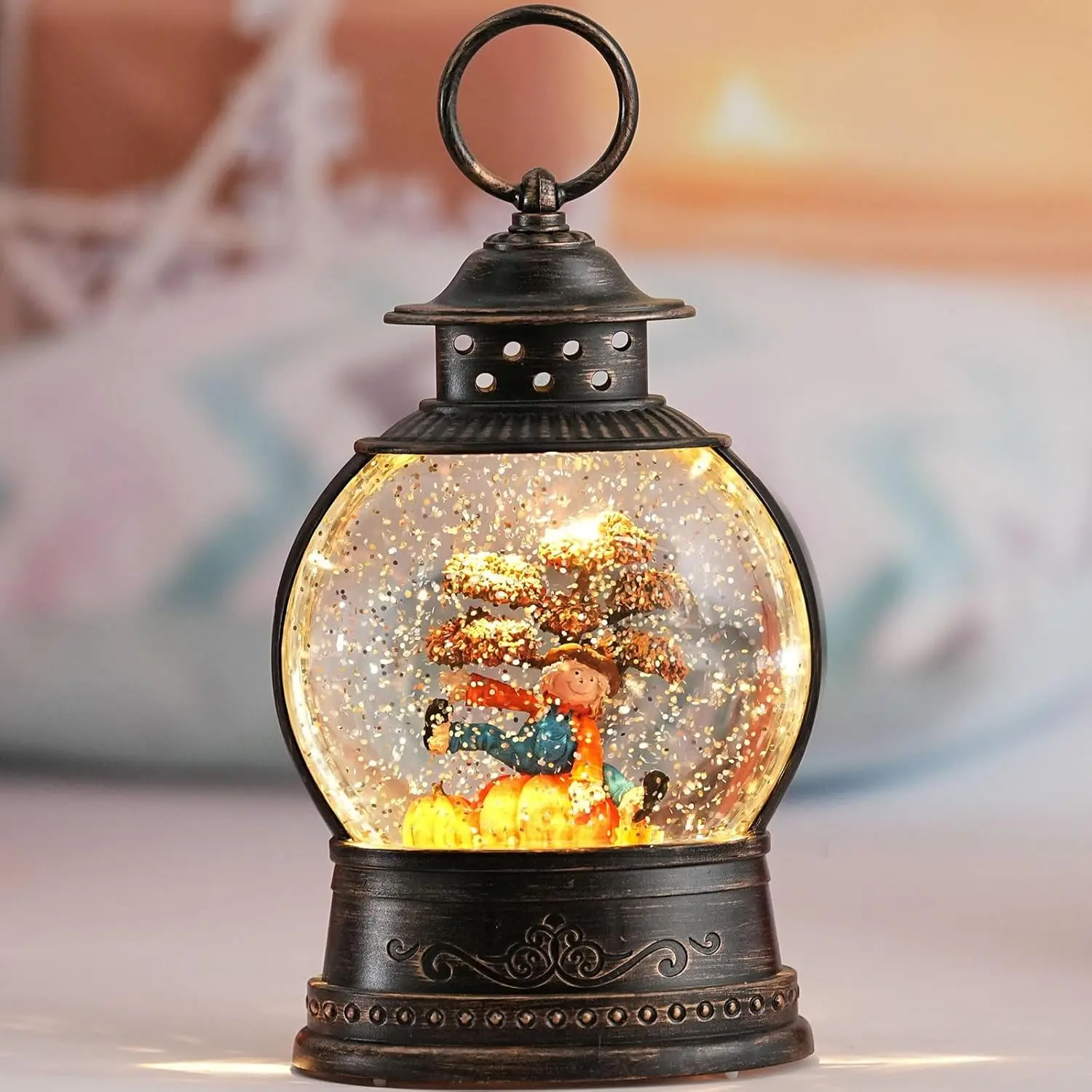 Magical LED Light-Up Snow Globe Lantern Thanksgiving Decor, Scarecrow & Pumpkin Design, 6H Timer, USB-Battery Operated, Holiday Decor Family Gift for Autumn Harvest (Home Supplies), Led Lights