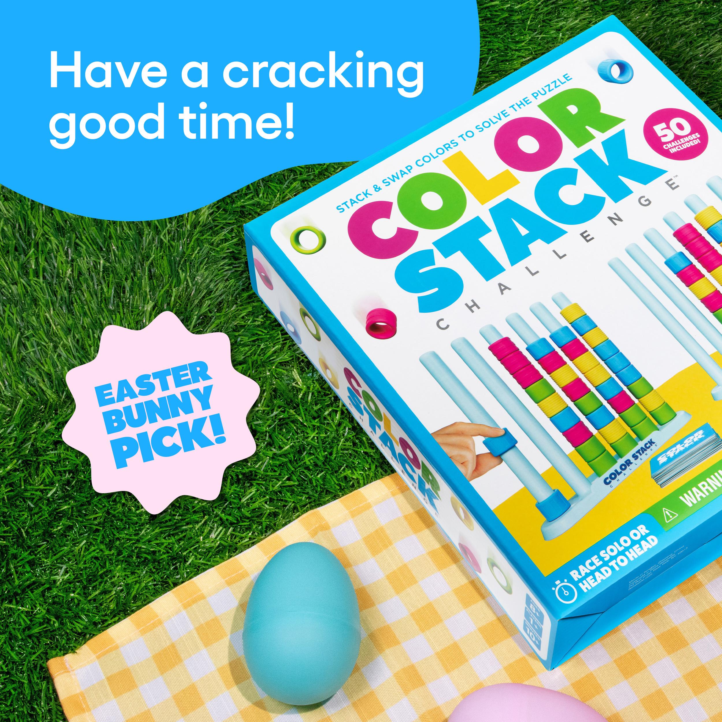 Relatable Color Stack Challenge Game, Easter Basket Stuffers for Children, Fast-Paced Color Matching Puzzle Toy for Family Game Night, Complete Set with 2 Stack Racks 50 Cards 80 Rings