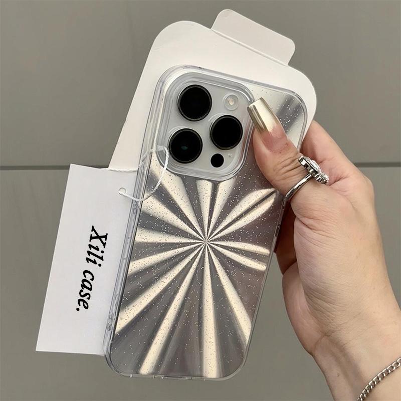 Luxury Laser Radial Pattern Phone Case,TPU Soft Silicone,Fully Protected and Shockproof For iPhone16 15 14 13 12 11 X 16pro Max Stylish Trendy Women