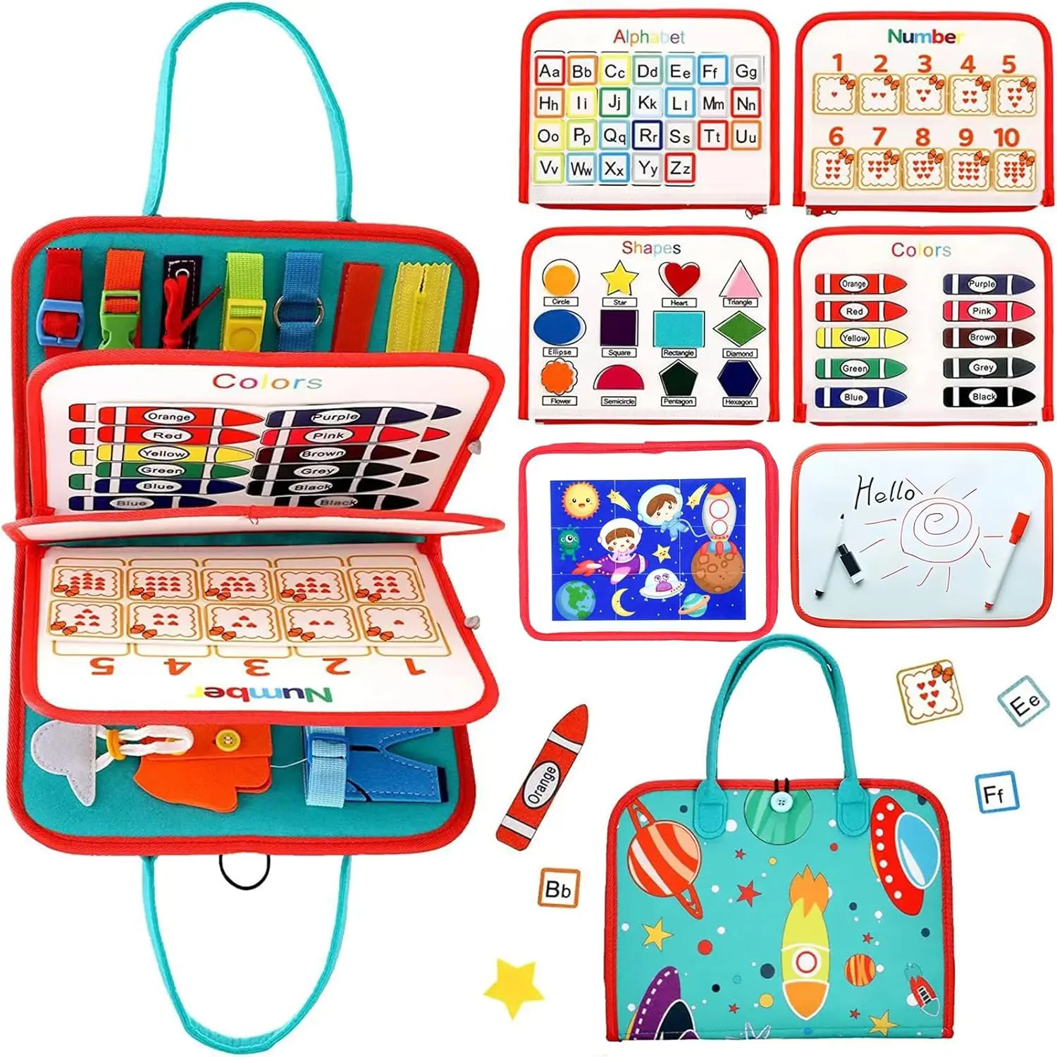 Busy Board  Toddlers 1-3 Sensory Busy Book  1+ Year Old Boys Girls Montessori Learning Activity Books Birthday Christmas Toddler Gift (Green) New model