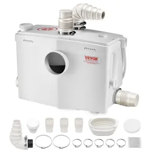 【DealsForYouDays】VEVOR 1200W Power Macerator Toilet Pump, 48 GPM High Flow Rate, 33 ft/10 m Head, 4 Water Inlets Sewerage Upflush Machine for Waste Water Disposal, Basement, Toilet