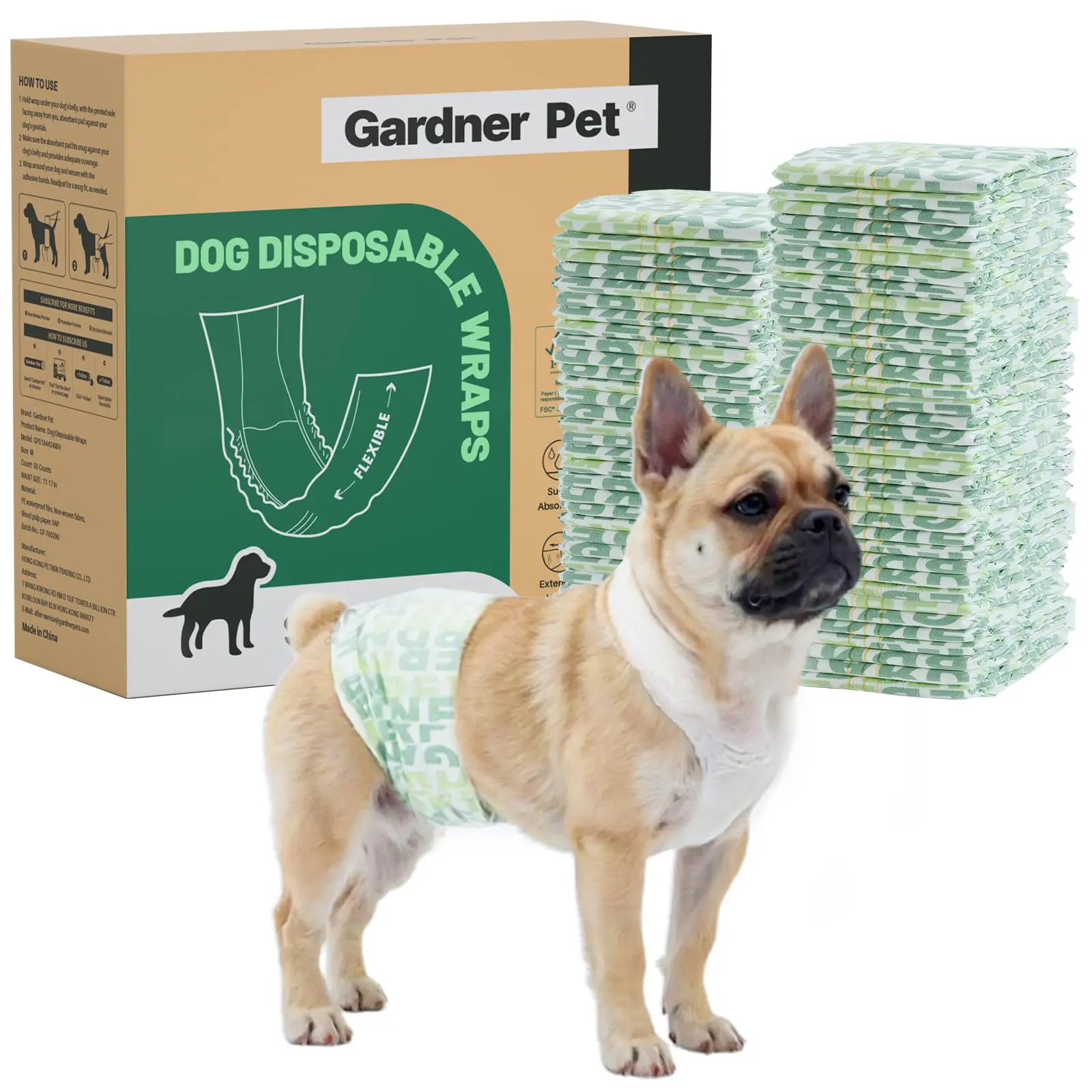 Gardner Pet Disposable Male Dog Diapers, Adjustable Tab, Fur Safe Fit, Multi-Size Dog Wraps, Supplies