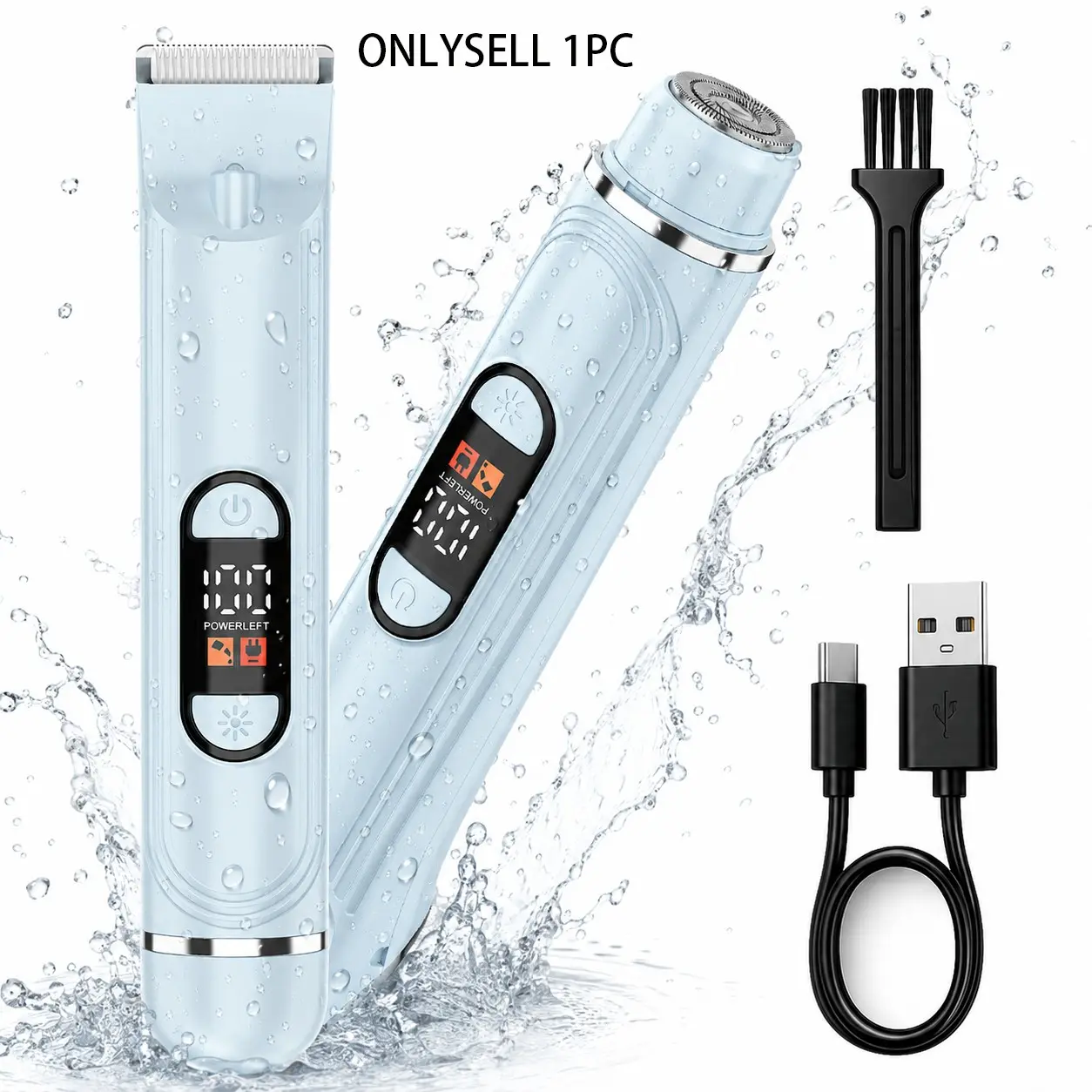 2-In-1 Electric Shaver for Women, Dual Head Rechargeable Body Hair Trimmer, LED Display, Wet and Dry Use, USB-C Charging