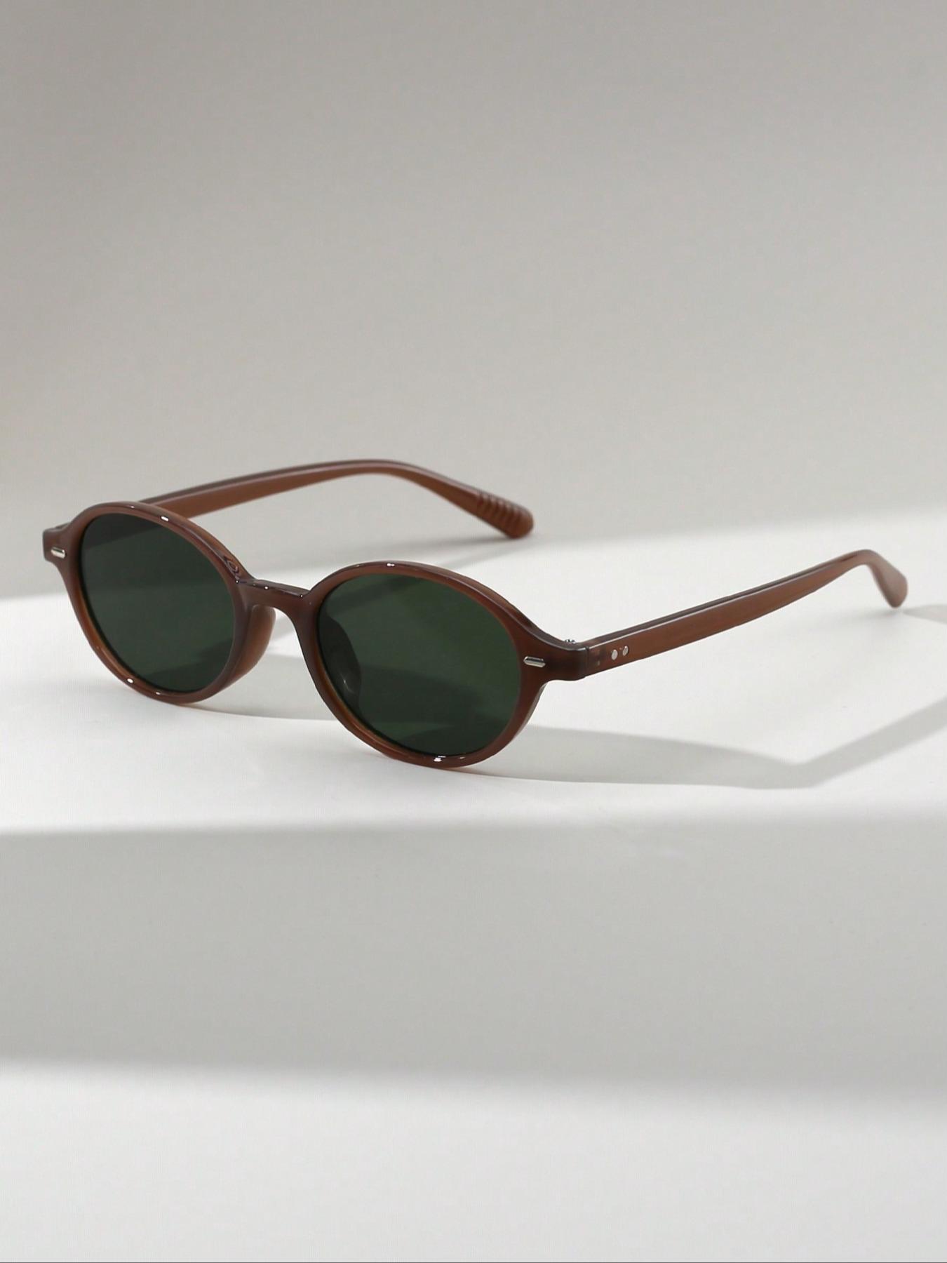 Vintage Rivet Decor Oval Frame Sunglasses, Trendy Casual Full Rim Sunglasses for Everyday Use, Fashion Accessories for Outdoor Activities