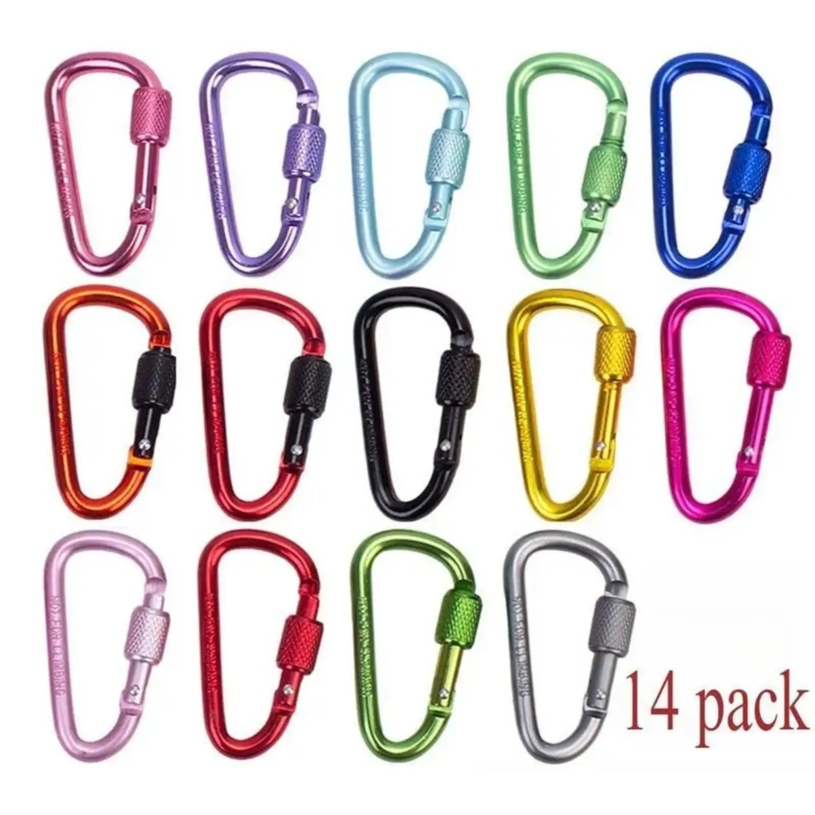 14Pcs/7Pcs D-Shaped Spring Carabiner Hooks, Heavy Duty Durable Secure Lock Buckle Clips, Multifunctional Outdoor Keychain Accessories, Easy Attach Gear for Camping, Hiking & Daily Outdoor Use