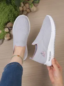 New Lazy Slip-On Shoes for Women, Versatile Non-Tiring Walking Shoes, Breathable Elastic Knit Elderly Health Walkers, Flat Walking Shoes, Casual Walking Shoes