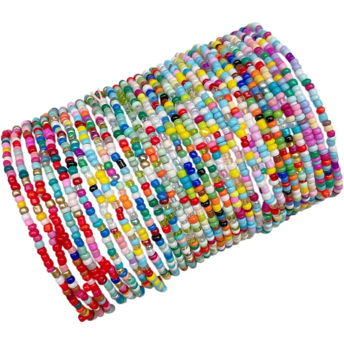 30 count Colorful Elastic Beaded Bracelets Set Bohemia Rainbow Stretch Bracelet Boho Vaction  for Women