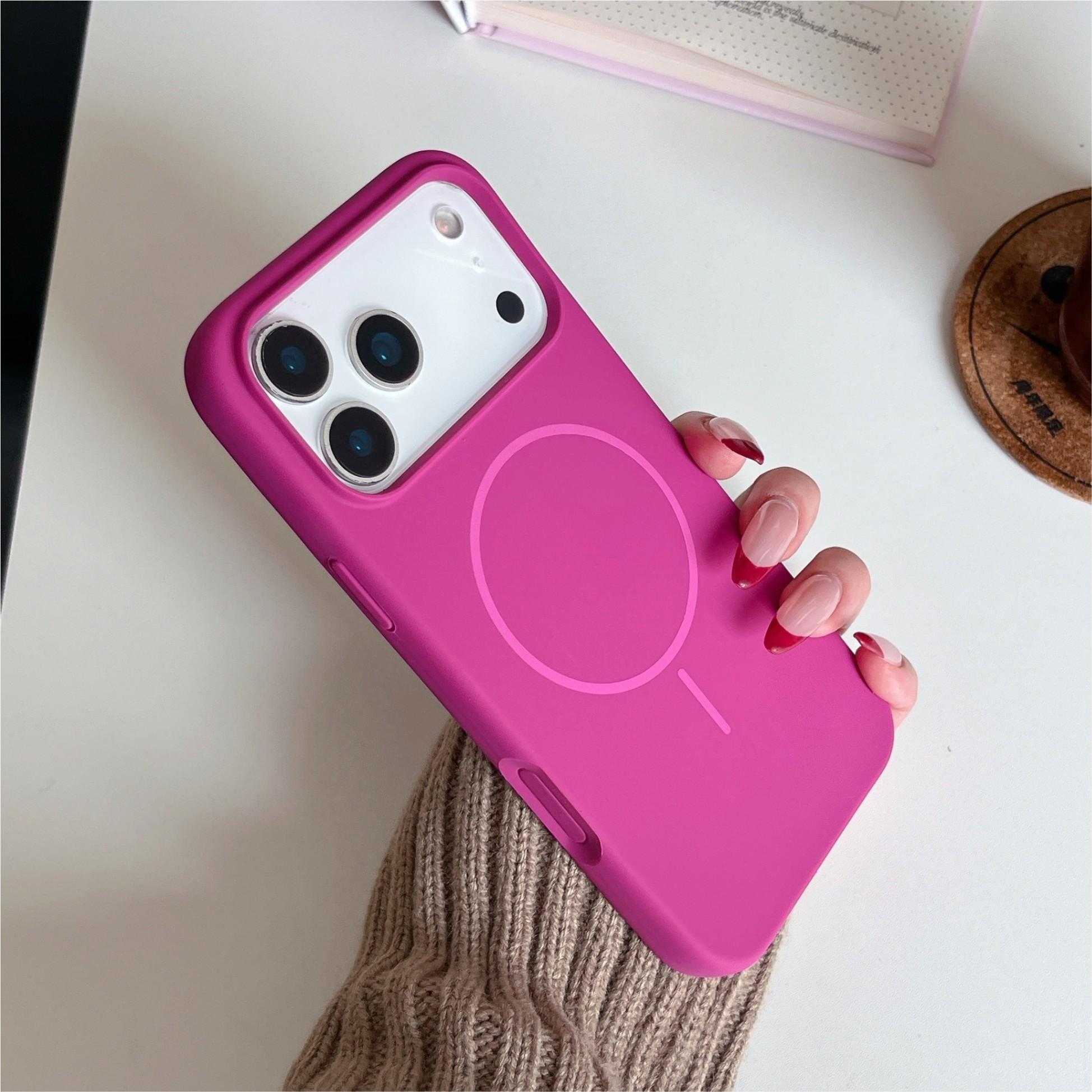 Orange thin circle magnetic suction camera button, all-inclusive, suitable for Apple 17promax mobile phone case, liquid silicone iPhone17 r skin feeling 17pro simple solid color, soft waxy 17 large holes 16