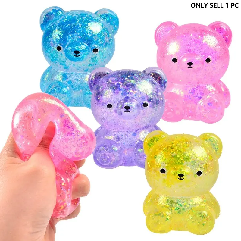 Glitter Bear Stress Ball Squishy, Bear Sensory Stress Balls，Stress Relief Toy for Relaxing，Adorable Squishy Bears Stress Toys for Daily Relaxation, for Squishy Lovers, Cute Squishies, Sparkly Squishies
