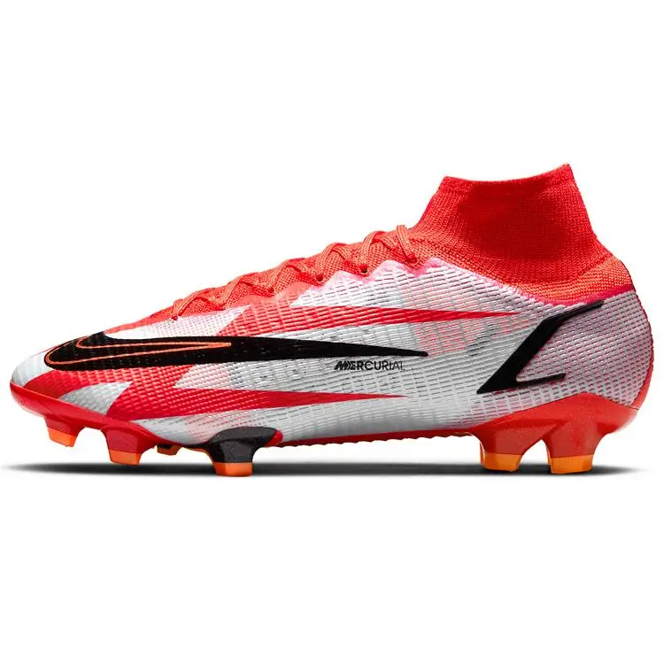 Nike Mercurial Superfly 8 CR7 FG Soccer Cleats - CR7 Series, Flyknit Upper, Lightning Print, Traction Boost, House White, Men/Women Official Shoes (Maison Mihara)