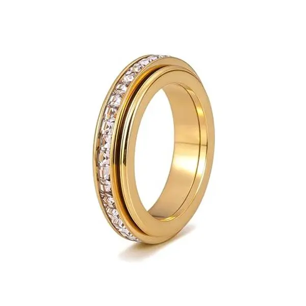 Anxiety Rings Spinner Fidget Band Rings for , Cubic Zirconia Relieving Anxiety Wedding Promise Lucky Statement Rings Comfort Fit Size 7 to 10