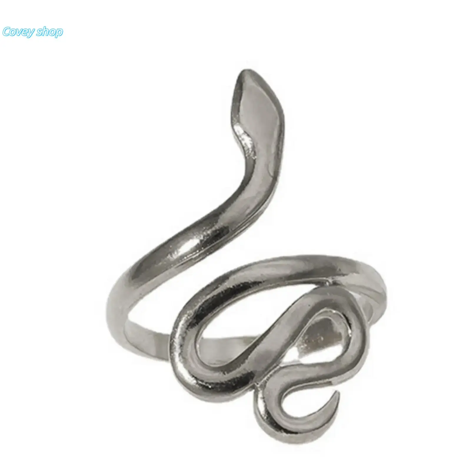 Women's Creative Snake-Shaped Open Cuff Wraparound Ring, Stainless Steel Statement Jewelry, Adjustable Casual Wear Cute Look Finger Accessory (Collectibles Figurine)