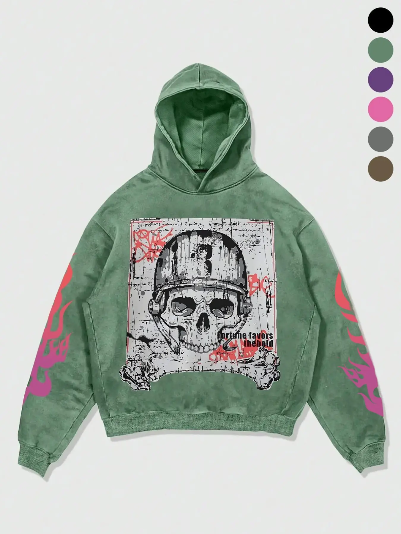 Grunge Aesthetic Acid-Wash Hoodie Sweatshirt Pullover | Bold Skull Helmet & Graffiti Print | Oversized Unisex Streetwear, Casual Street Fashion | Perfect for Winter, Casual Hangouts & Outfit Inspo | Graphic Hooded Pullover Tops, Graphic Hoodies