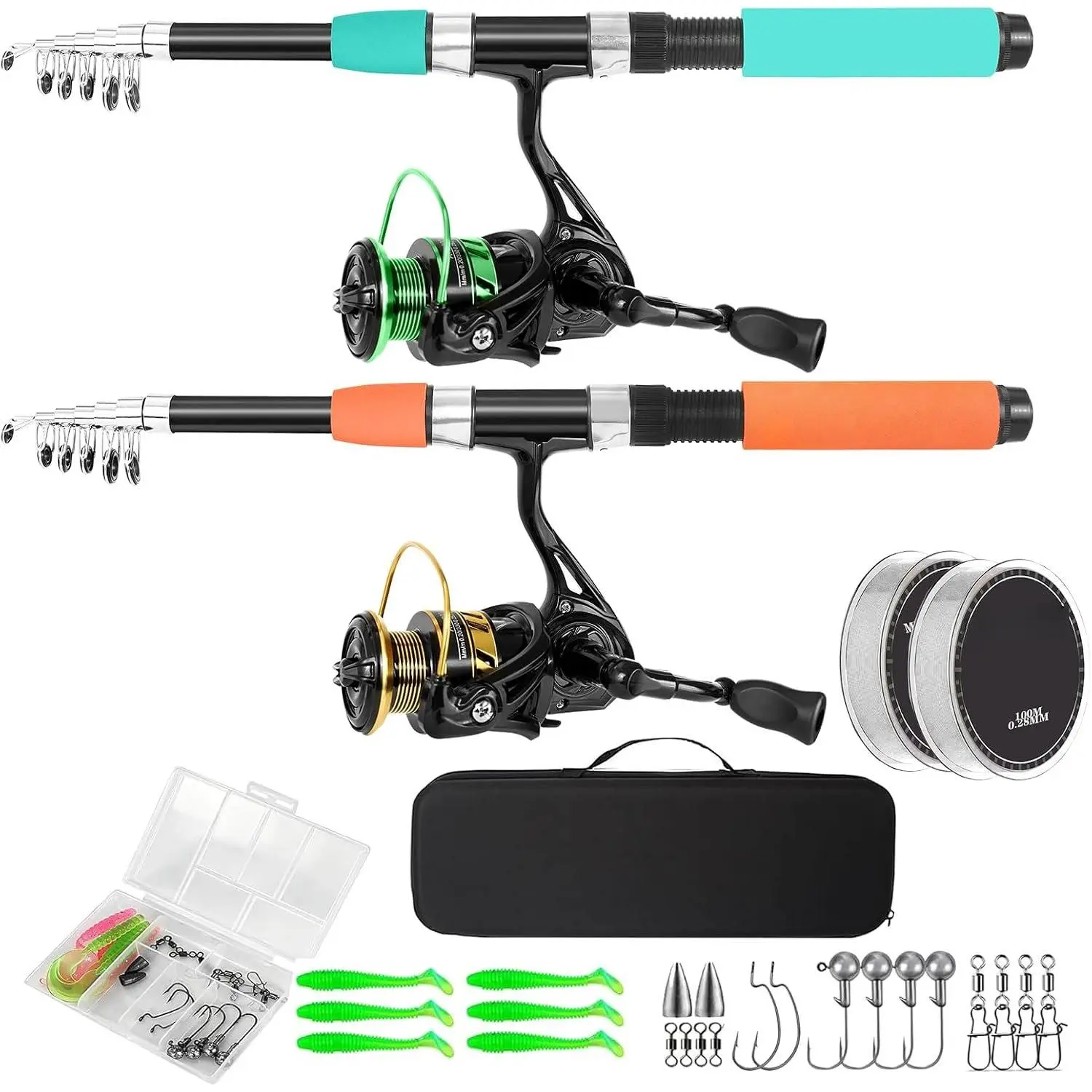 Telescopic Fishing Rod and Reel Combo Set, 2 count Collapsible Fishing Poles, Fishing Kit with Spinning Reel, Travel Saltwater Freshwater Fishing Gear for Adults Beginners
