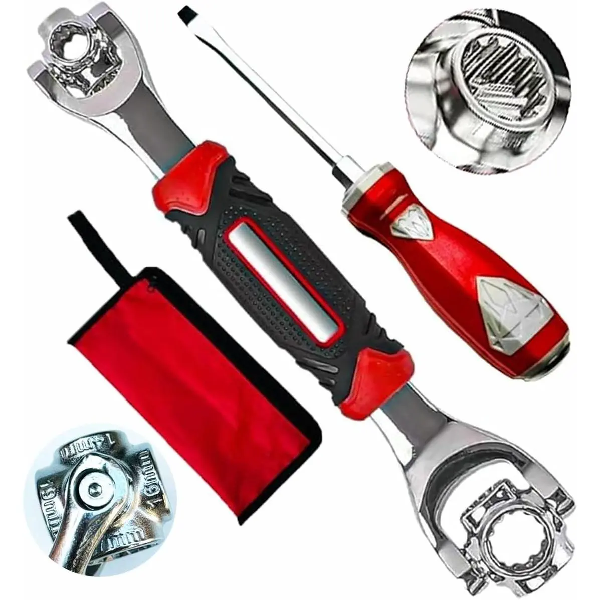 52-in-1 Stainless Steel Hex Socket Wrench Set, 360° Flexible Rotating Multi-Functional Spanner with mm Size Markers for Nuts Removal, Automotive Repair, Hex Sockets, Millimeters