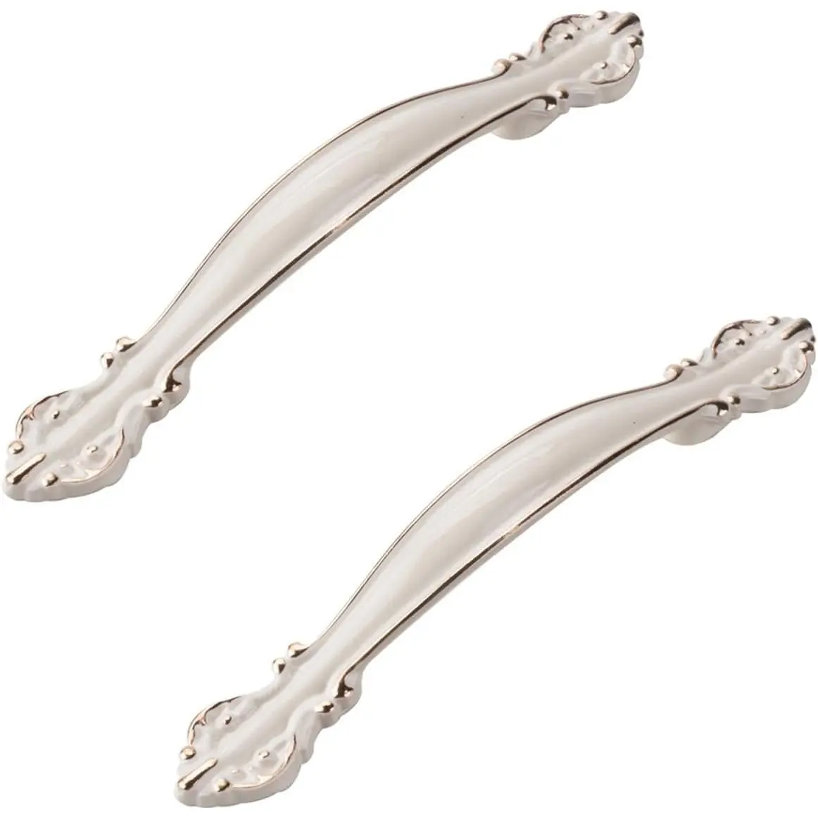 2 Pack  White Cabinet Handle,  Drawer Dresser Pulls 3.77" (96mm) Hole Centers for Kitchen Furniture Hardware Door Pull