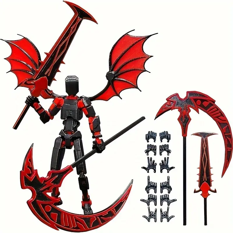 Action Figure Set, 1 Set Multi-jointed 3D Printed Collectible Figurine for Desk Decor, Mixed Colors Decorative Ornament for Home Office.Gothic Devil Wing T13 Action Figure Kit, Multi Replaceable Hands, Big Scythe & Sword Weapon, Articulated 3D Printed Toy