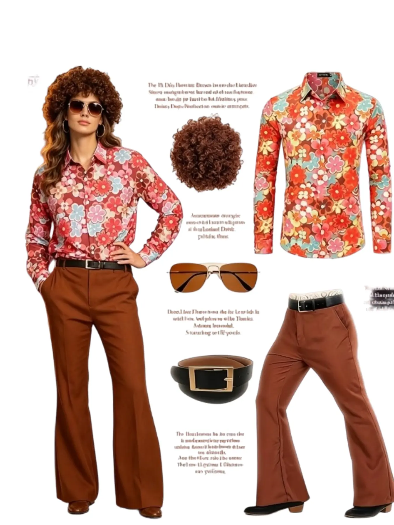 70s Women's Disco Costumes Shiny Satin Shirts and Bell Bottoms Retro Dance Costumes for Party Themed Celebrations
