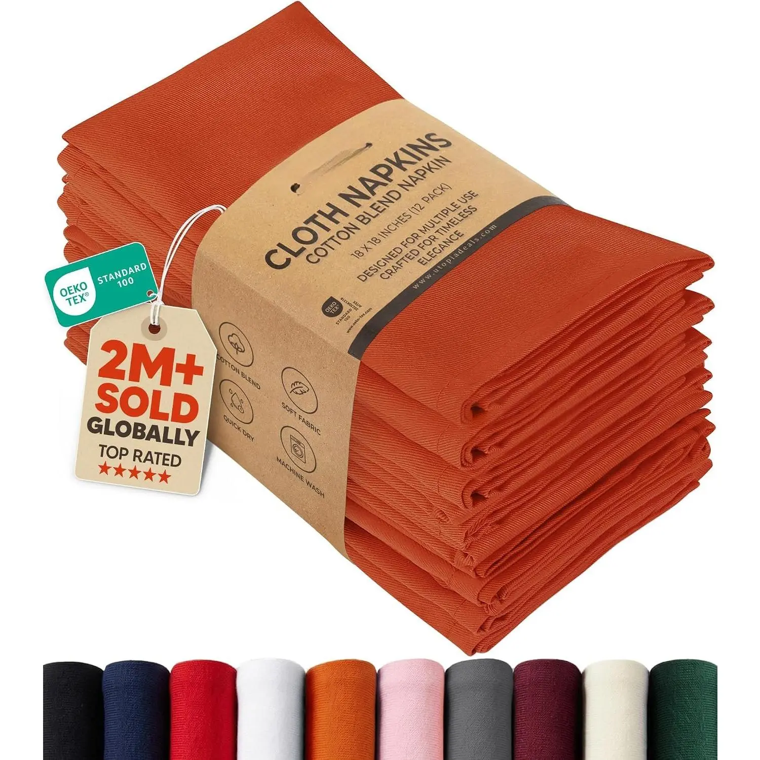Blend Orange Cloth Napkins [12 Pack, 18x18 Inch] | Absorbent Washable and  for Dinner, Restaurant, Lunch, Wedding and Hotel