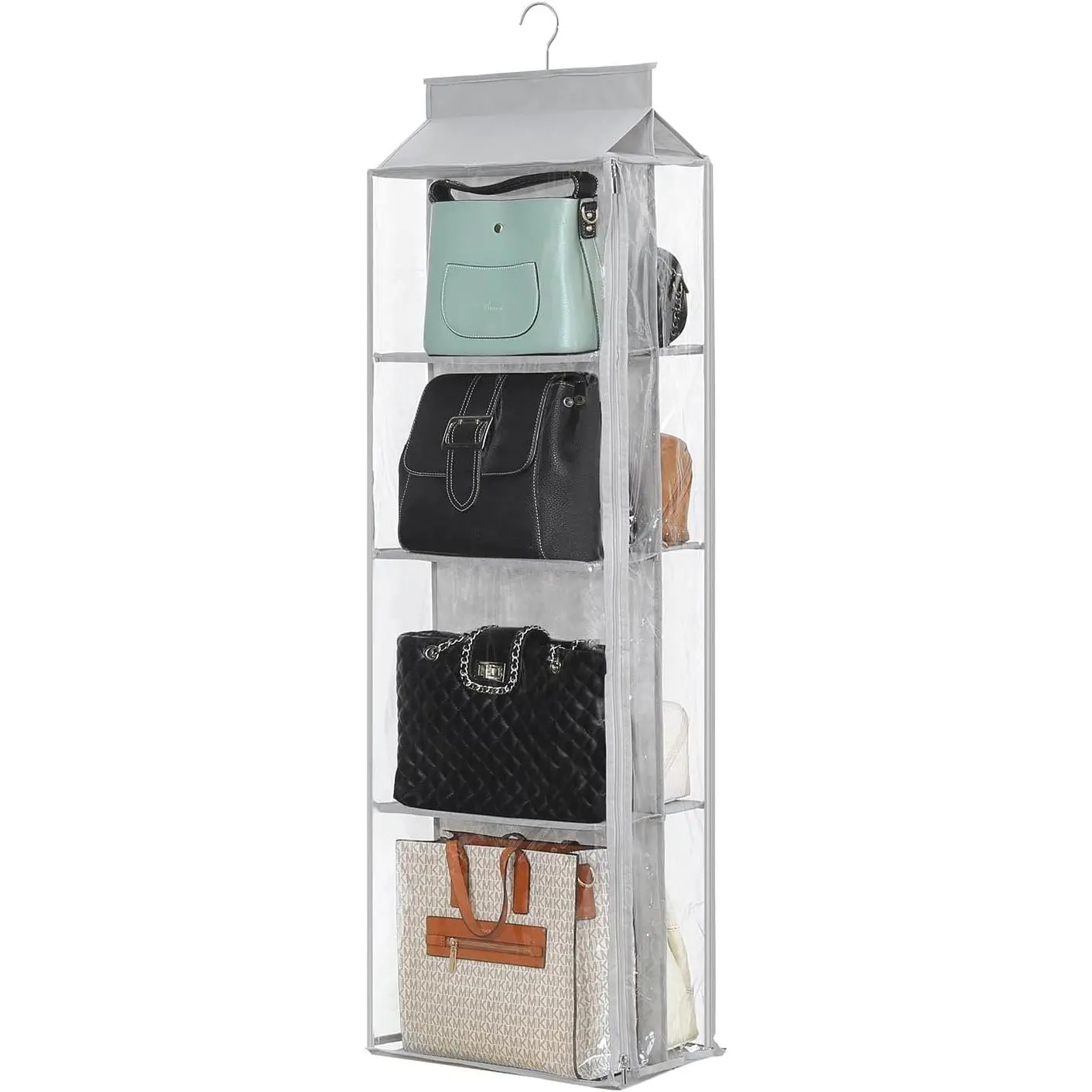 8 Grids in 1 Pack  Purse Handbag Organizer with Double Zippers, Visible Purse Organizer for Closet, Fully Enclosed Handbag Storage Holder,  Closet Organizer for Bags