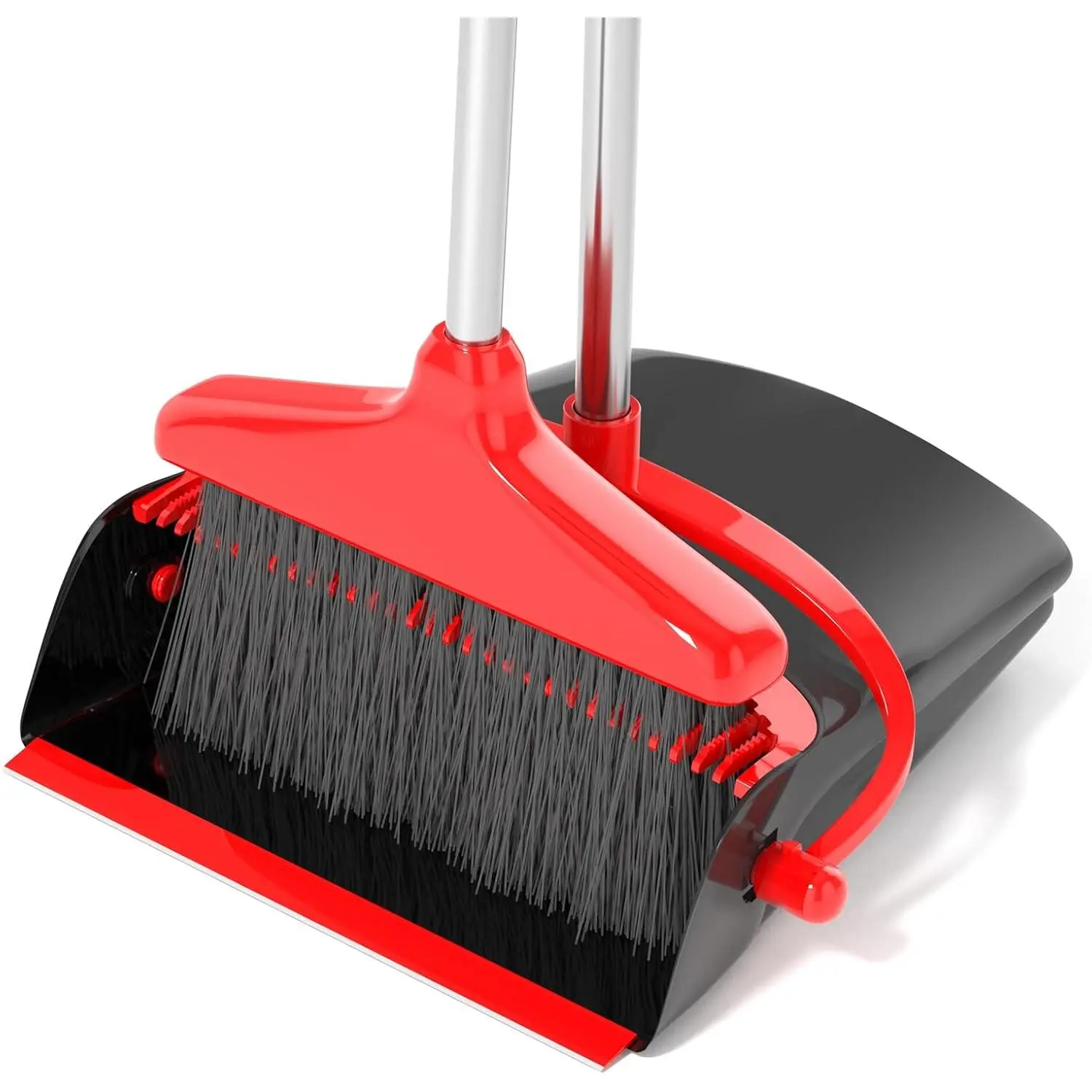 Broom and Dustpan Set (54") Long Handle Home Cleans Collapsible Broom with Dustpan Combo for Sweeping Dorm Classroom Lobby Kitchen Office (Black and Red)