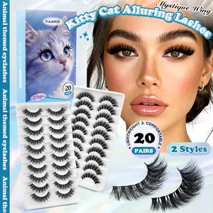 MAANGE 20 Pairs Kitty Cat Lashes, D Curl Winged Liner False Eyelashes, 2 Styles Lightweight Comfortable Lash Set, Winged Cat Eye Effect, Reusable & Easy to Apply, TikTok Viral Winged Lashes