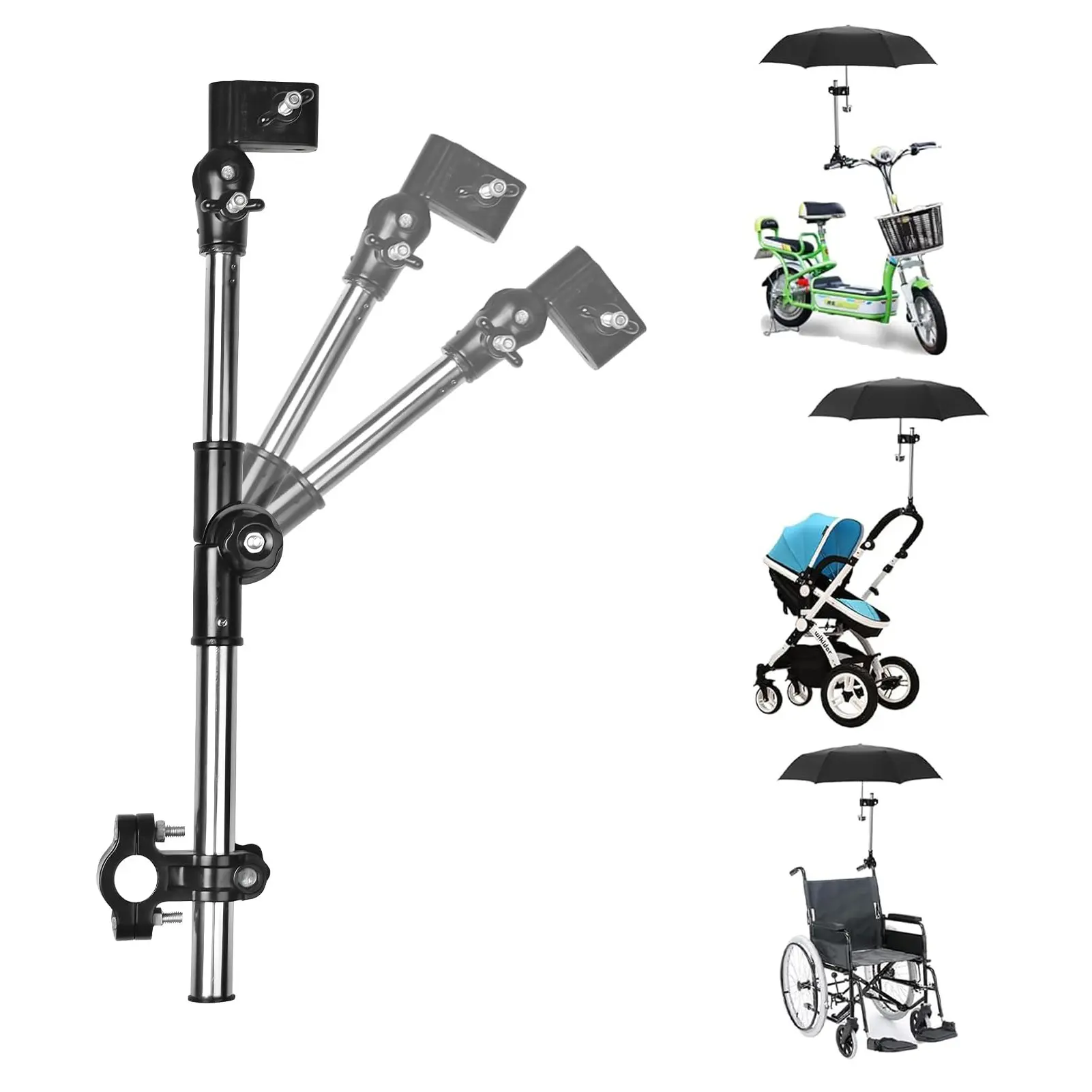1Pc Adjustable Telescopic Bicycle Umbrella Stand, Adjustable Umbrella Stand for Bicycles and Wheelchairs, 360 Degree Rotating Outdoor Sunshade Stand, Foldable Sunshade Canopy Stand
