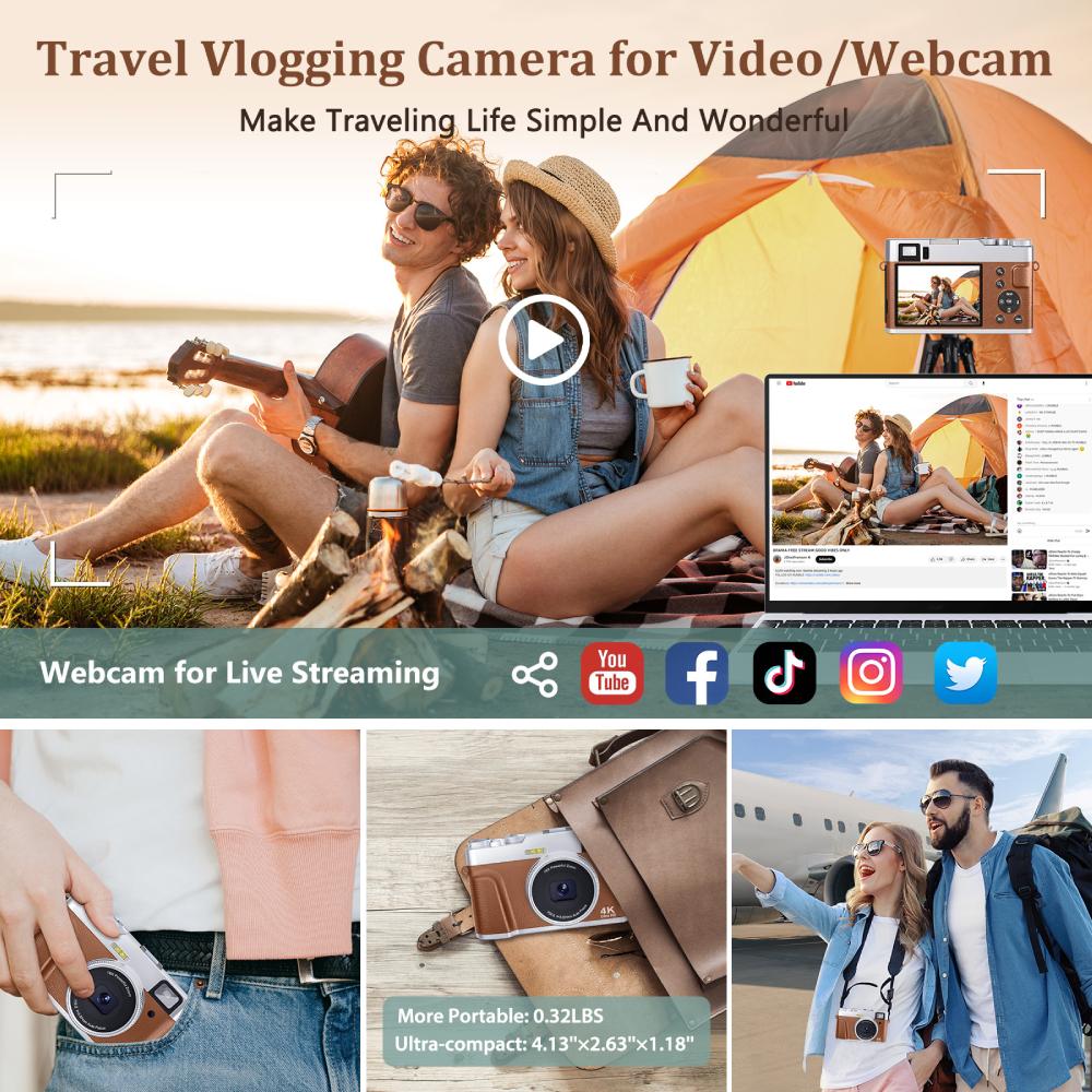 Digital Camera Auto Focus 48MP Vlogging Camera Anti-Shake Video Camera with Viewfinder Flash & Dial