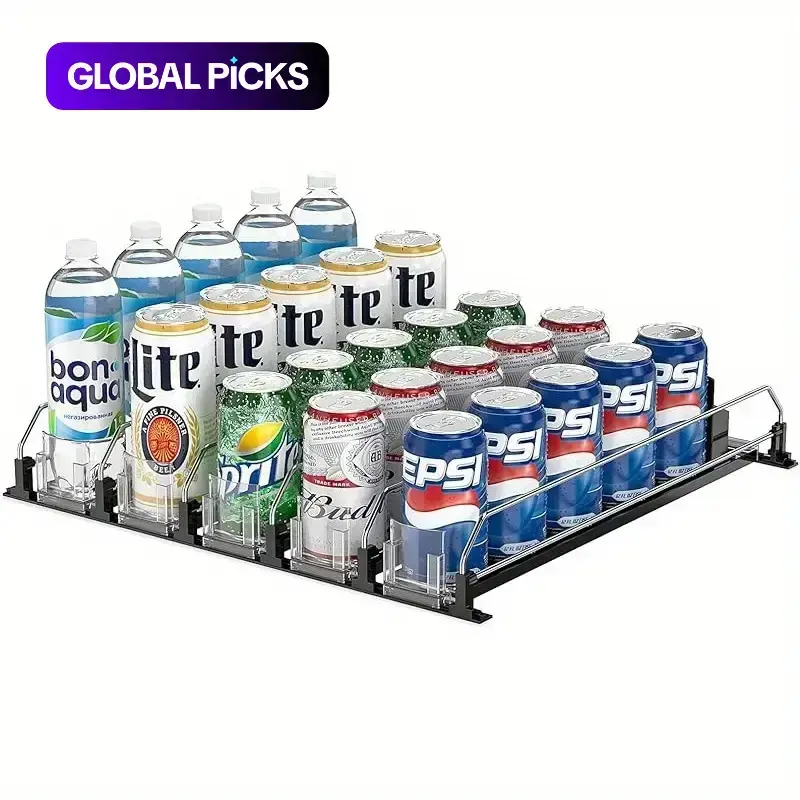 3/5Refrigerator Self-Pushing Beverage Dispenser,Adjustable Beverage Push Rod Slide Organizer for Fridge, Stackable Fridge Organizer, Fridge Organization, Refrigerator Storage, Refrigerator Accessories, Easy-to-Clean Drink Dispenser for Pantry and Kitchen