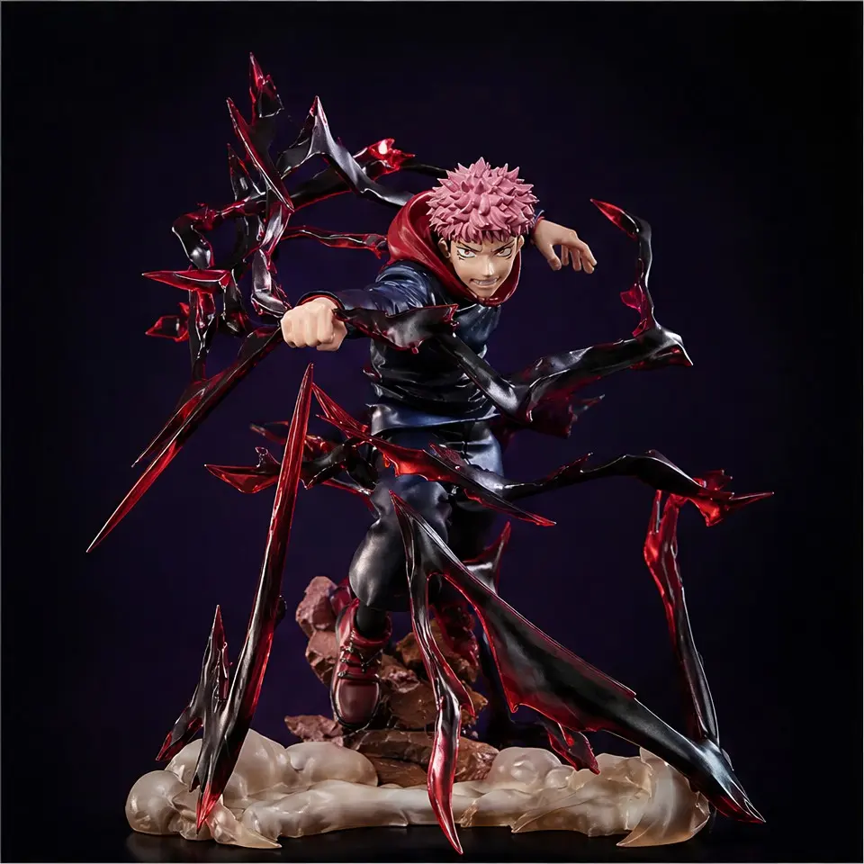 Jujutsu Kaisen Yuji Itadori Flash Figure, 19cm Dynamic Battle Pose, Transparent Curse Effect, PVC ABS Material, Collectible Display Piece