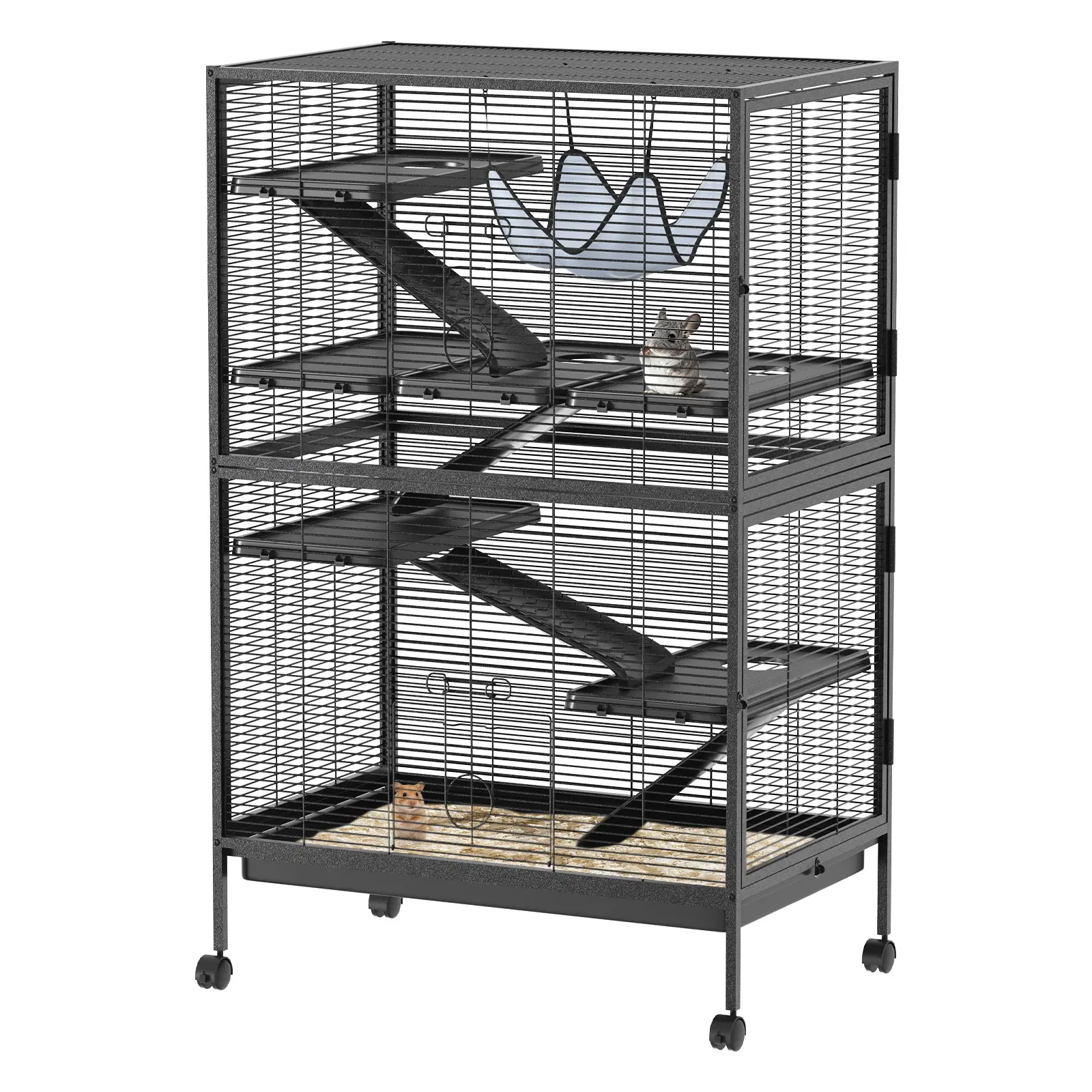 Spacious 5-Tier Metal Small Animal Cage with Wheels – Removable Ramps, Platforms, Hammock & Tray – Indoor Habitat for Ferrets, Chinchillas, Guinea Pigs, Rabbits, Rats, Hamsters