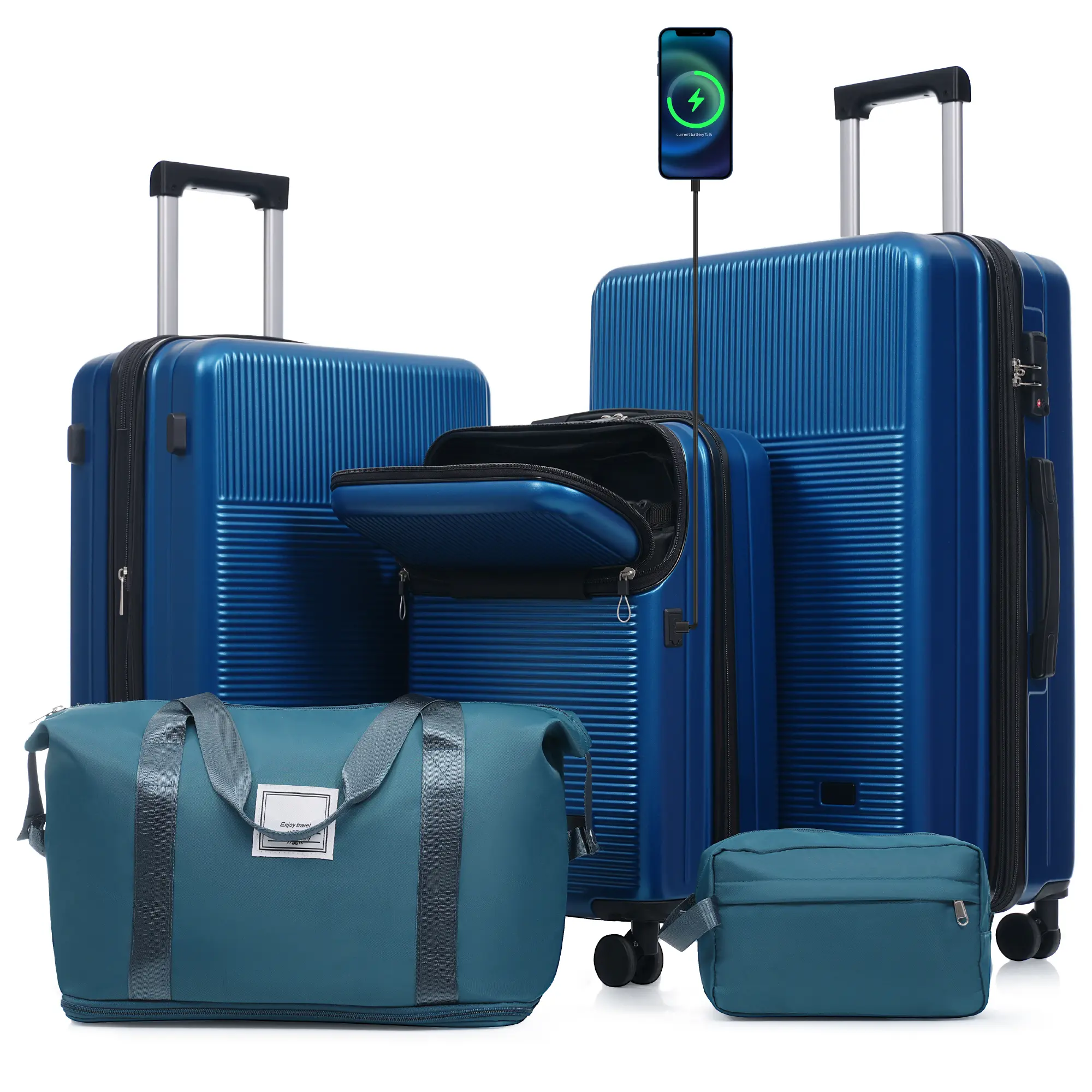 ARCH 5-Piece Hardside Luggage Set with Half-Opening Carry-On Suitcase, Double Spinner Wheels, Lightweight Travel Suitcases with USB Port and TSA Locks, Multiple Size Options for Business and Vacation Trips, Home Furniture and Household Product, Unisex, Mo