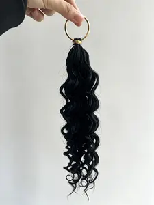 30g Deep Wave Natural Human Hair Feather Extensions, Knitted Weave Real Hair, Ideal for Bohemian Style Braids, 1 Piece