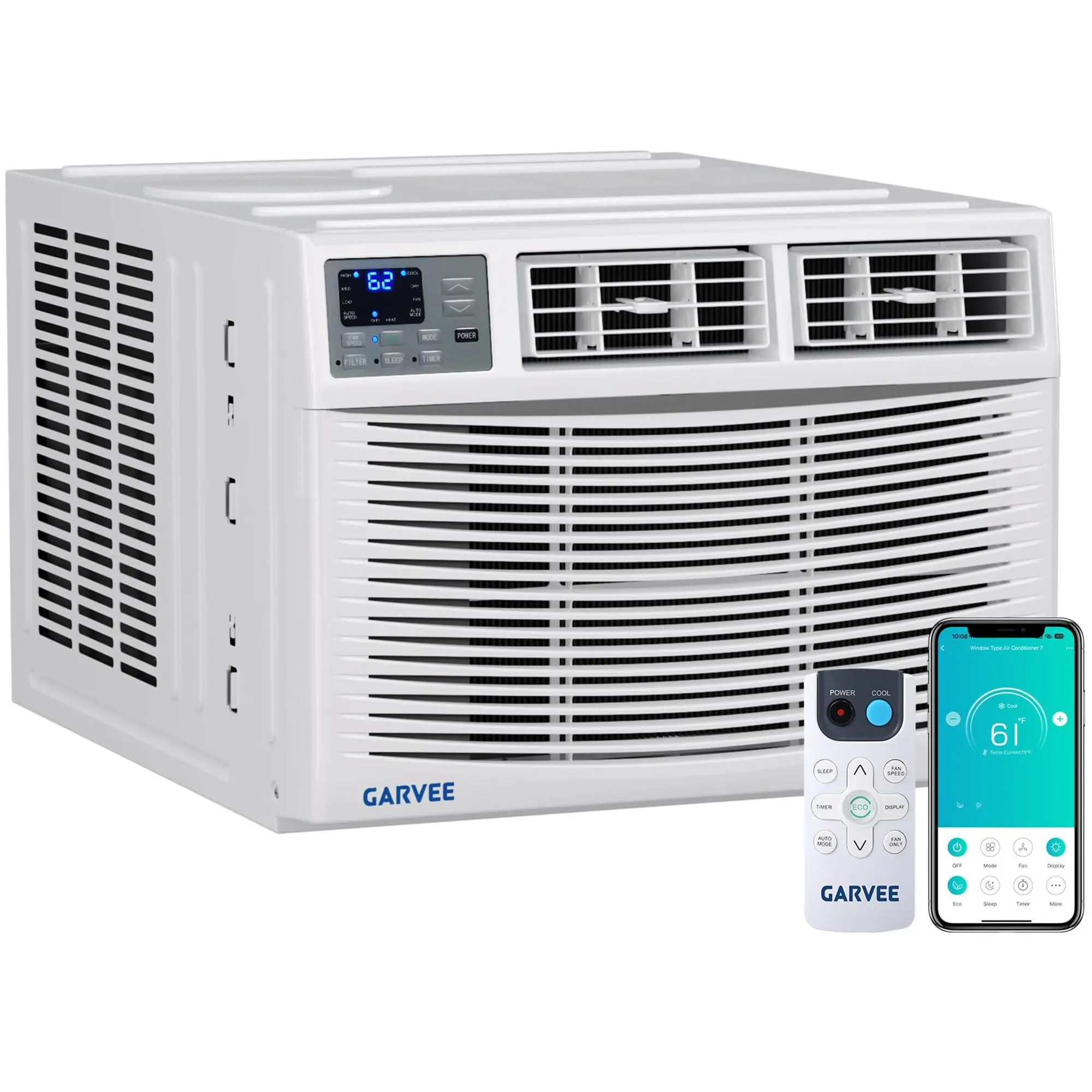 Garvee 7-in-1 Smart Inverter Window Air Conditioner with Heater – 12K/8K BTU, Dehumidifier, Fan, Energy Efficient, WiFi & Remote, Alexa Compatible, Cools & Heats up to 550 Sq.Ft, 208/230V – Window Mounted