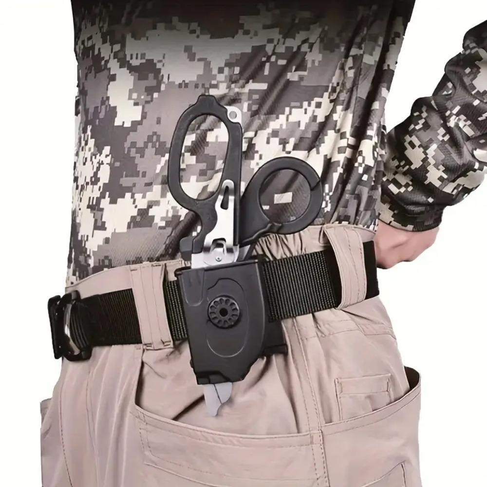 Stainless Steel Tactical Folding Scissors, Multifunctional Durable Outdoor Tool with Tape Cutter, Portable Scissor Sharpener Sheet Cutting Tool, Heavy Duty Scissor
