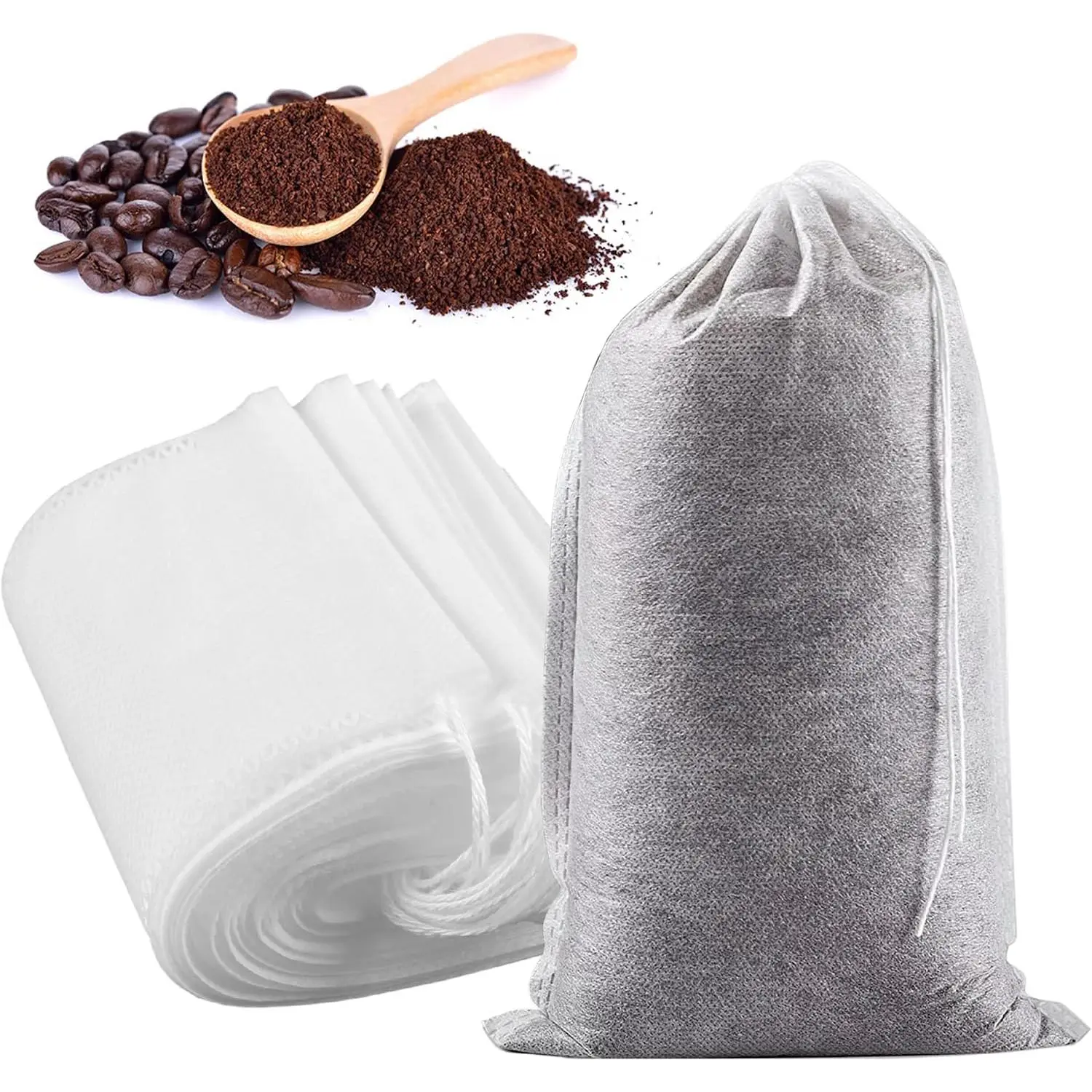 200 count 4''x6'' Cold Brew Coffee Filter Bags, No Mess Disposable Filter Bag with Drawstring for Coffee Grounds & Ice