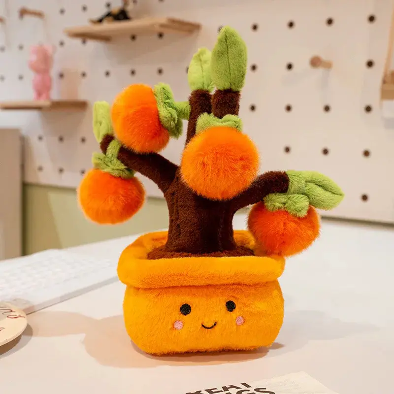 Soft Plush Fortune Tree & Persimmon Ruyi Potted Doll Toy, Indoor Decorative Pillows, Home Decor Items for Soft Home Decoration Ornaments, Cute Plush Potted Doll