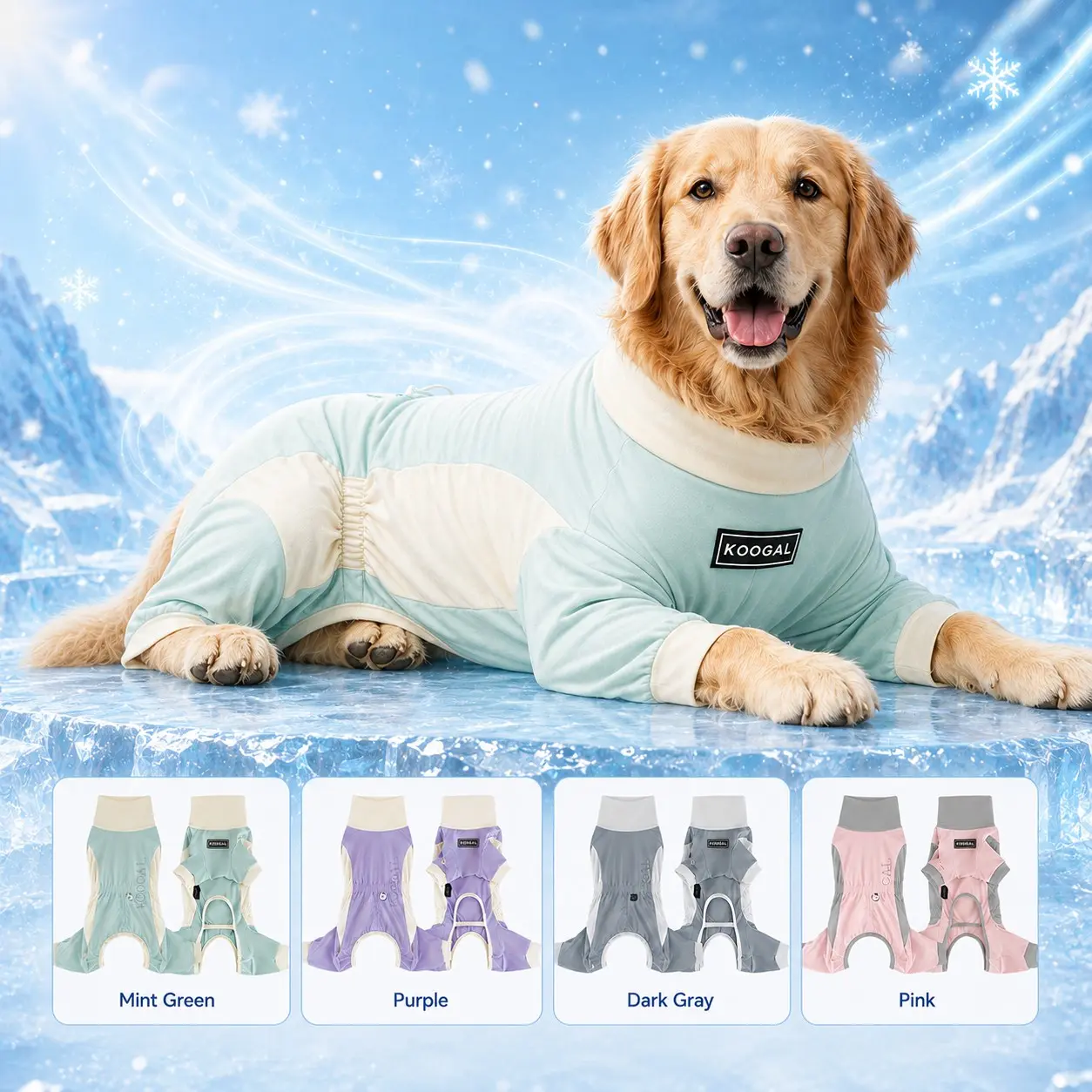 KOOGAL Dog Cooling Suit, Full Body Dog Clothes, Husky Clothes, Puppy Clothes, Dachshund Clothes for Shedding Control, Breathable Quick-Dry Sun Protection Dog Onesie Jumpsuit for Small Medium Large Dogs, Male & Female, L-6XL, 6-116 lbs