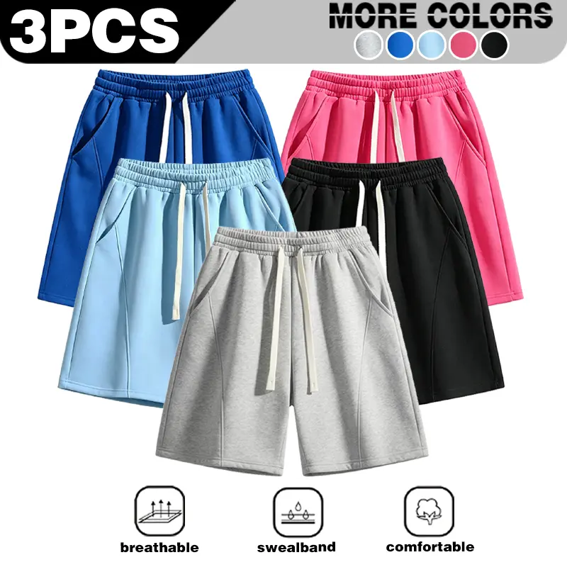 Men's American-style simple pure-color knitted five-inch waist pants, soft, breathable, loose shorts for boys, street fitness, commuting, versatile mid-length pants