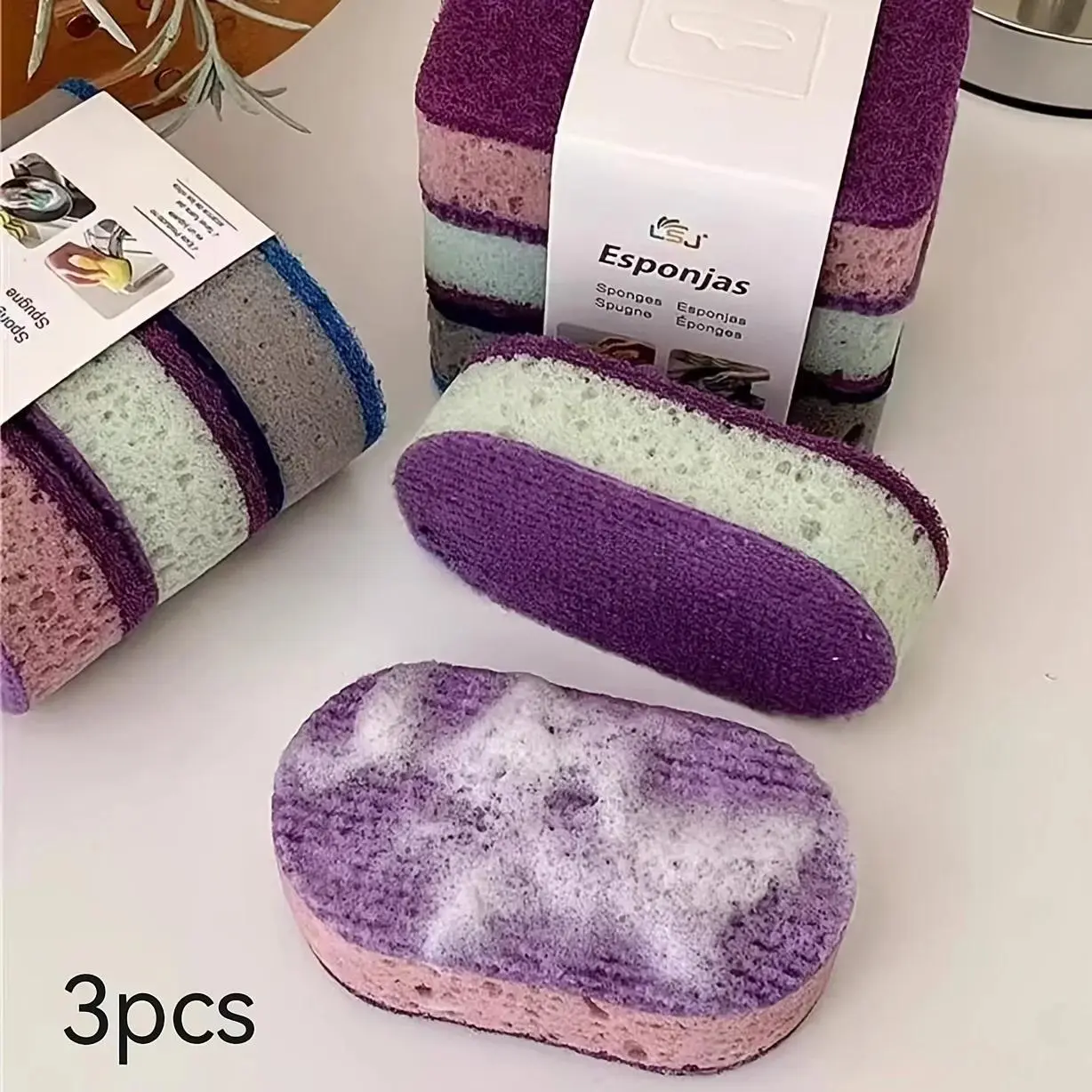 3PCS Multi-Functional Household Thick Sponge Wipes - Kitchen Cleaning Double-Sided High-Density Scouring Pads (Random 3 Colors)