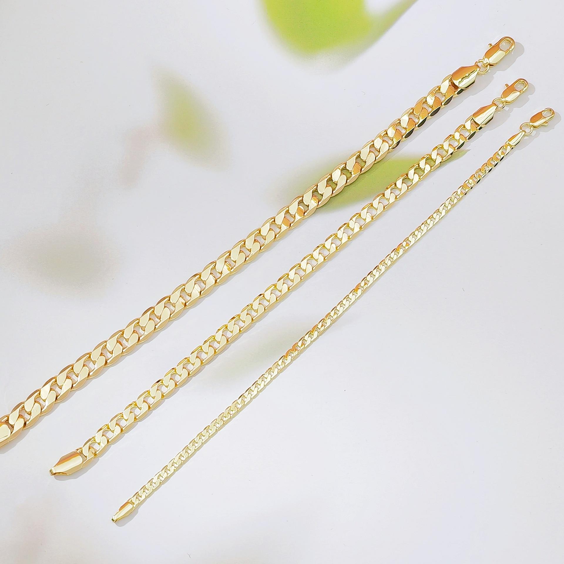 Cross-border hot-selling European and American fashion men and women couples chain chain bracelet, copper-plated 18k gold flat Cuban chain