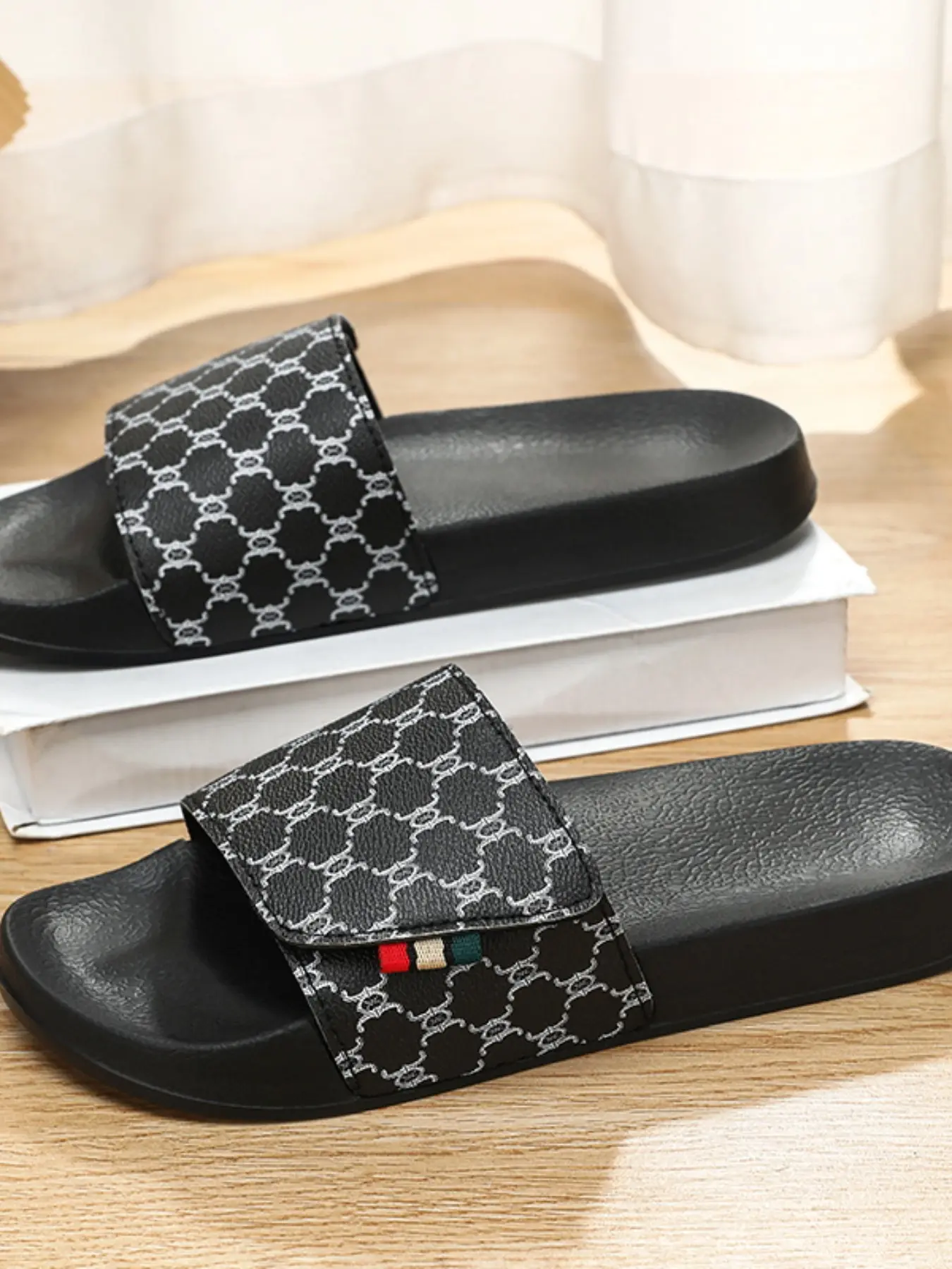 Unisex Plus Size Eco EVA One Strap Slides, Adjustable Soft Elastic Textured Slippers Non Slip Odor Resistant All Match For Beach Street Indoor Outdoor