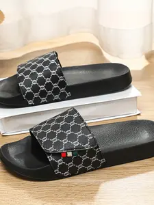 Unisex Plus Size Eco EVA One Strap Slides, Adjustable Soft Elastic Textured Slippers Non Slip Odor Resistant All Match For Beach Street Indoor Outdoor
