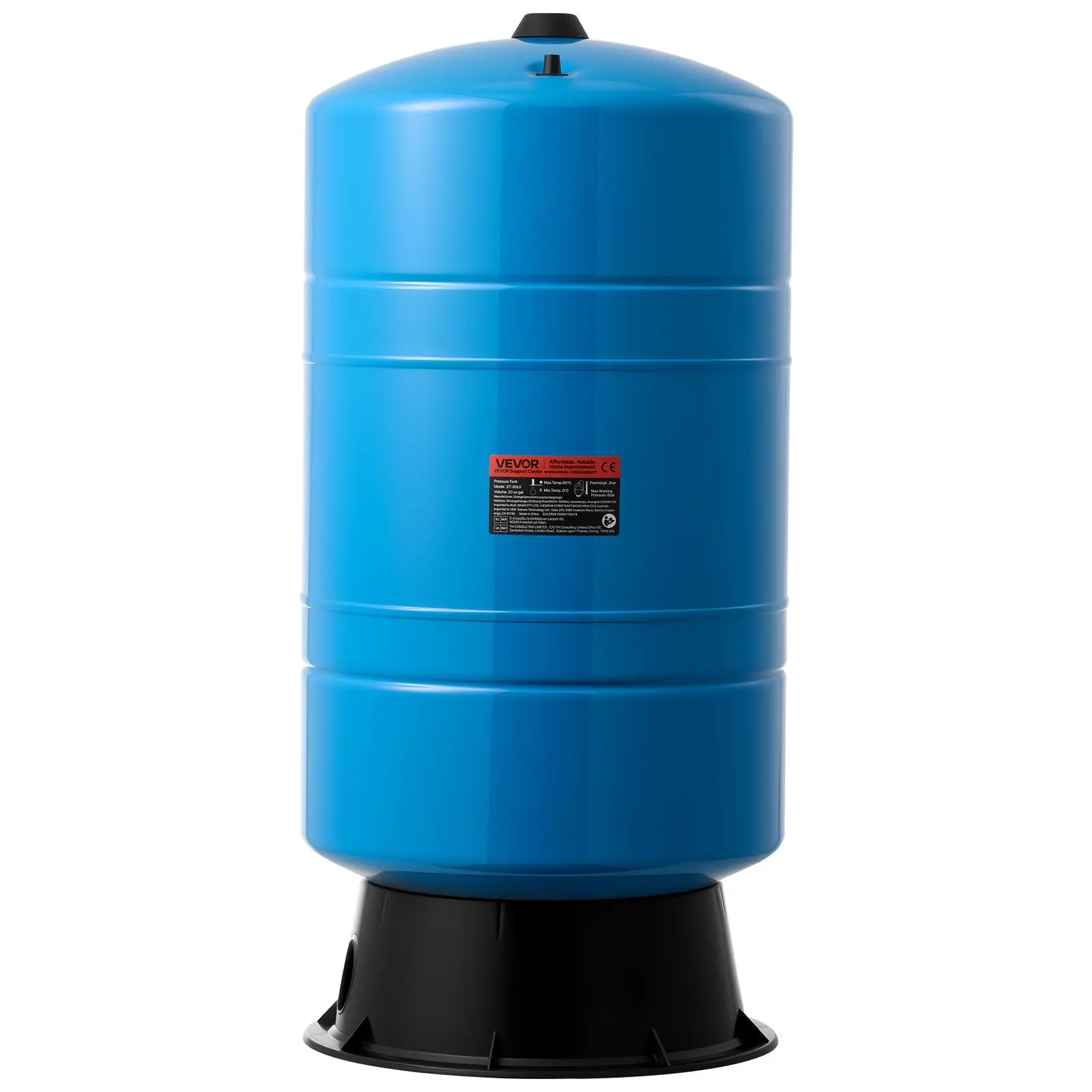 VEVOR 20-Gal Vertical Well Pressure Tank, Pre-Charged 2-Bar 87-PSI Carbon Steel Tank, Durable Build for Well Pumps, Home, School & Farm Systems