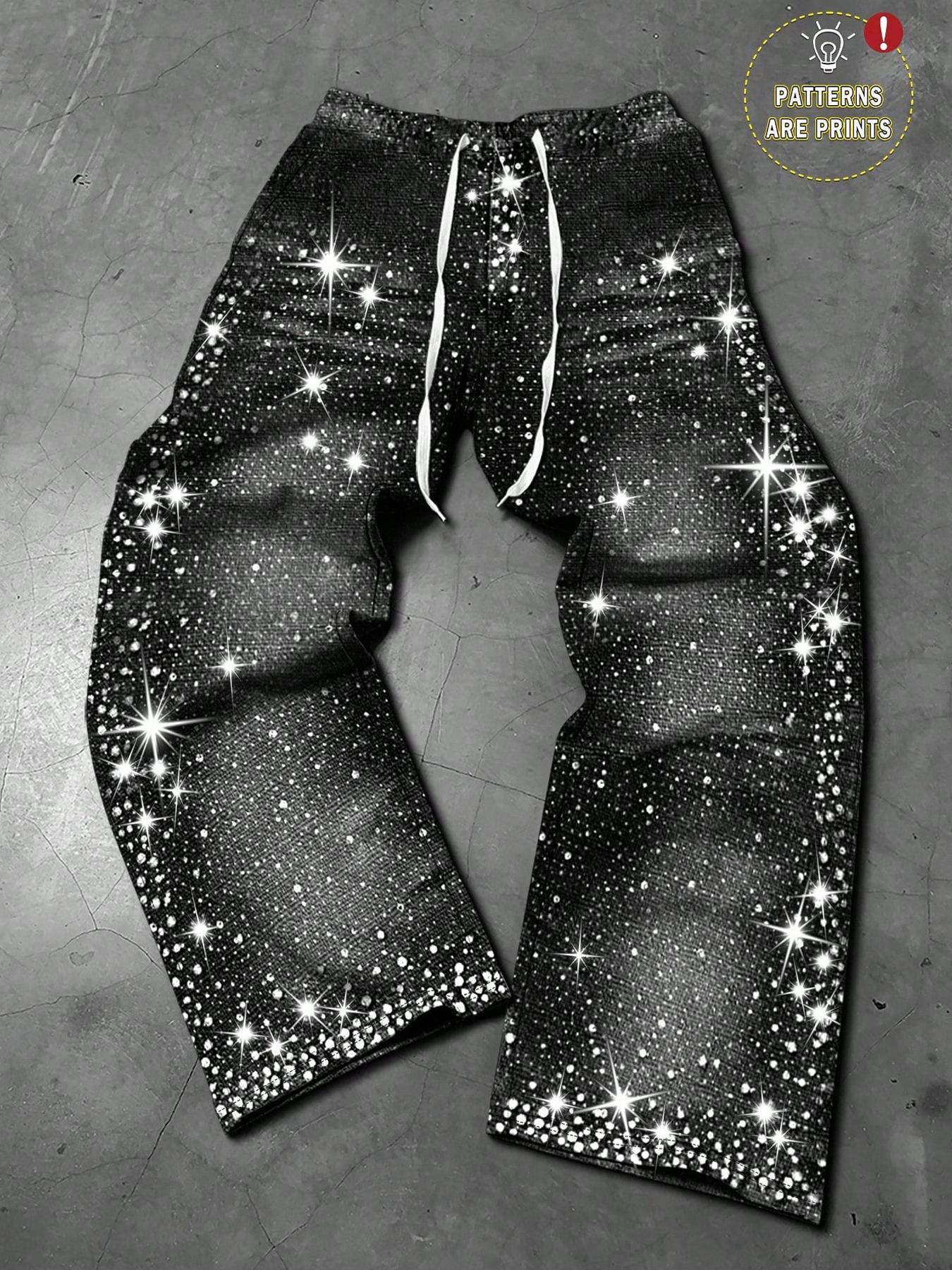 Men's Elastic Waist Sports Pants, Athleisure Style Bottoms, All-Over Star Print Design, Loose-Fit Casual Trousers, Perfect for Daily Wear & Outdoor Activities