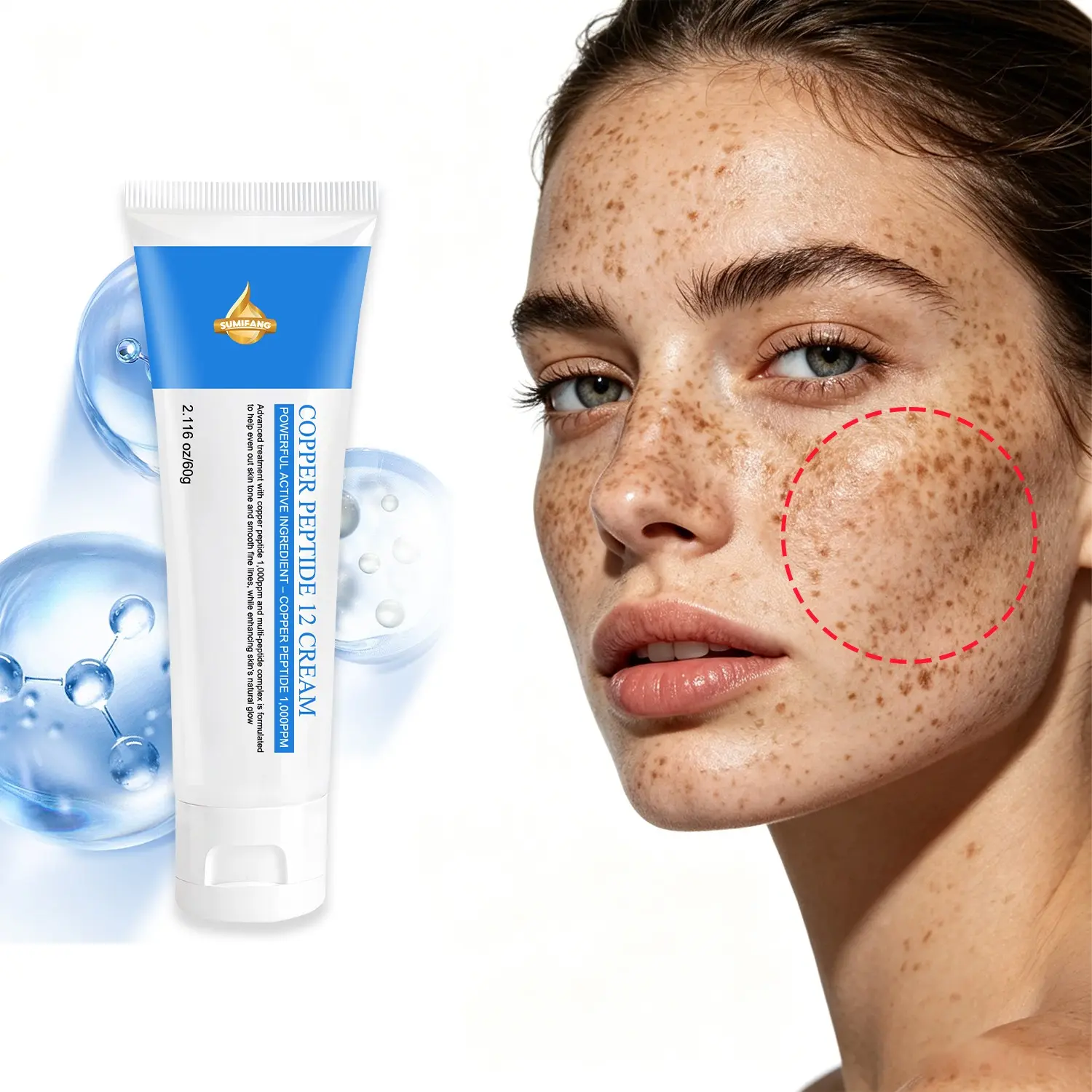 SUMIFANG Copper Peptide Anti-Wrinkle Renewal Cream 60g, Face Cream Daily, High Concentration Copper Peptide + Brightens and Reduces Dark Spots, For Brighter, Plump Skin, Emergency Treatment for Overnight Stays