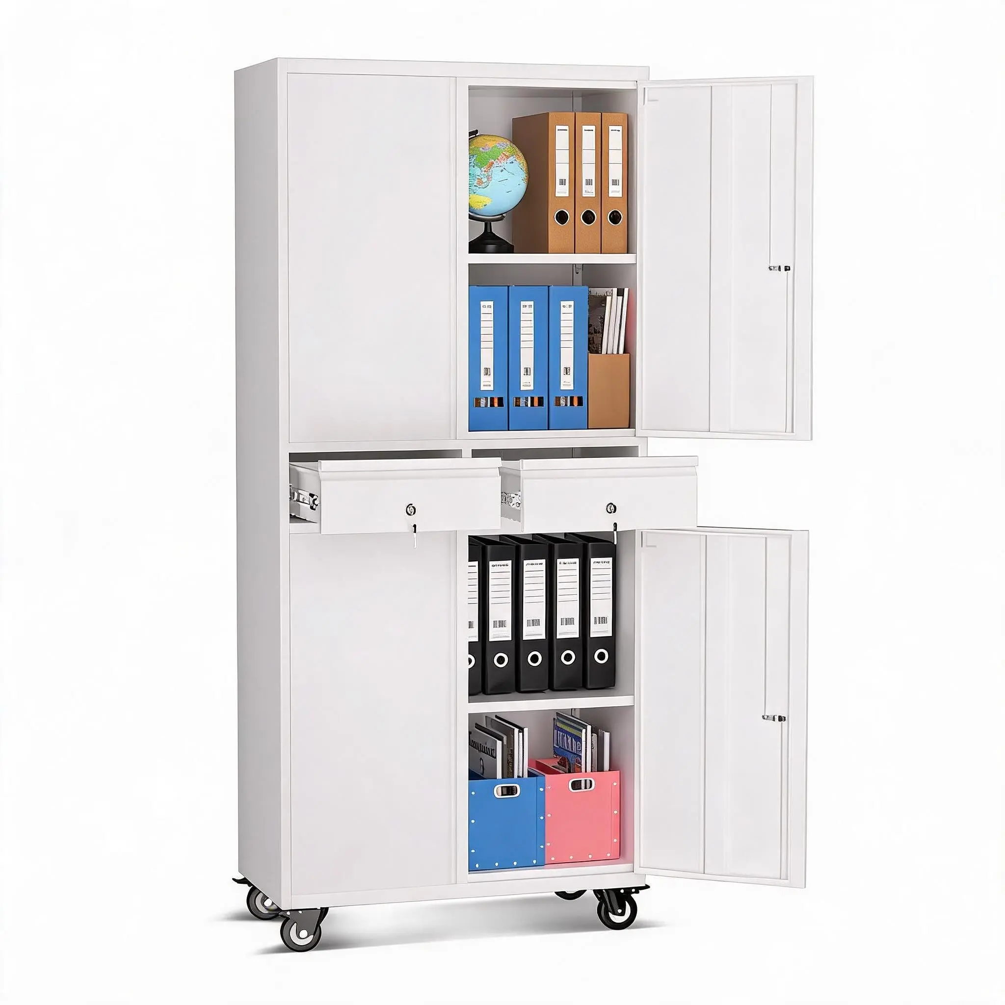 Garvee Metal Storage Cabinet, 73 Inch Garage Storage with Locking Doors and Adjustable Shelves, Heavy Duty Tool Cabinet with 2 Drawers