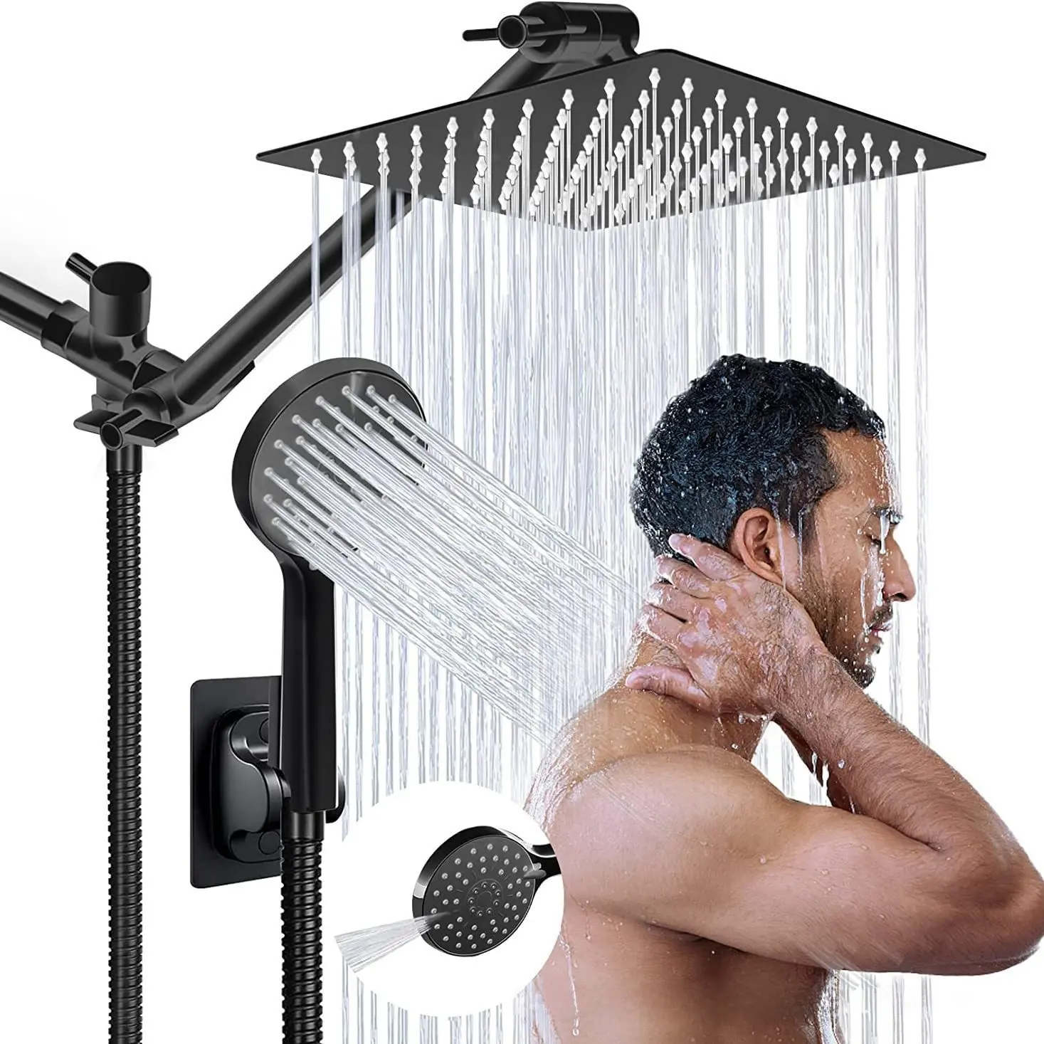 18-Inch High-Pressure Rain Shower Set, 8-Inch Adjustable European Shower Head, 5 Modes Handheld Spray, Strong Low-Pressure Flow, Rain Shower Head With Handheld, Shower Water Equipment