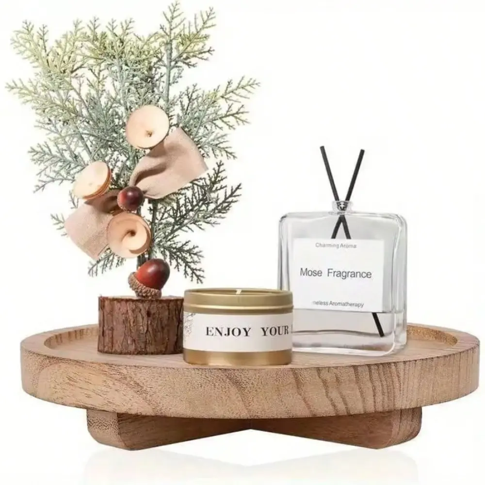 1pc Wooden Round Tray for Home Decor, Candle Holder, Candle Stick Holder, Kitchen Dining Tray, Perfume Organizer, Ideal for Living Room Entryway Decoration